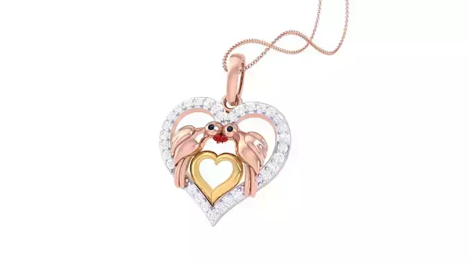 Love Birds Heart Valentine Pendant Necklace 3dm stl renders 3D print model