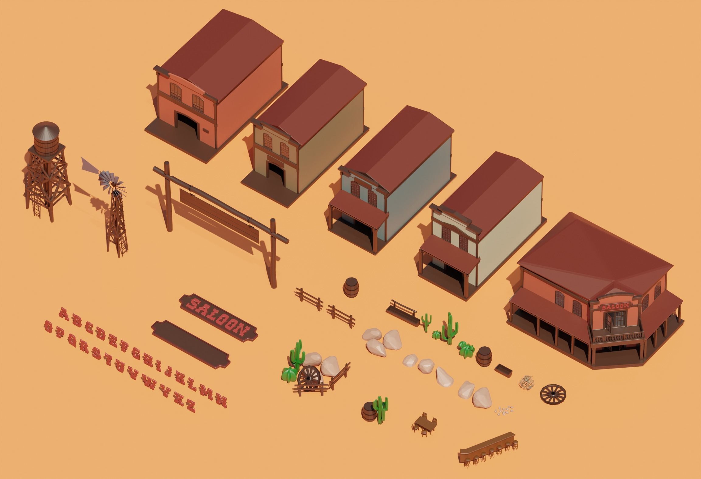 Low Poly Wild West 3D Model Pack Low-poly 3D model_6