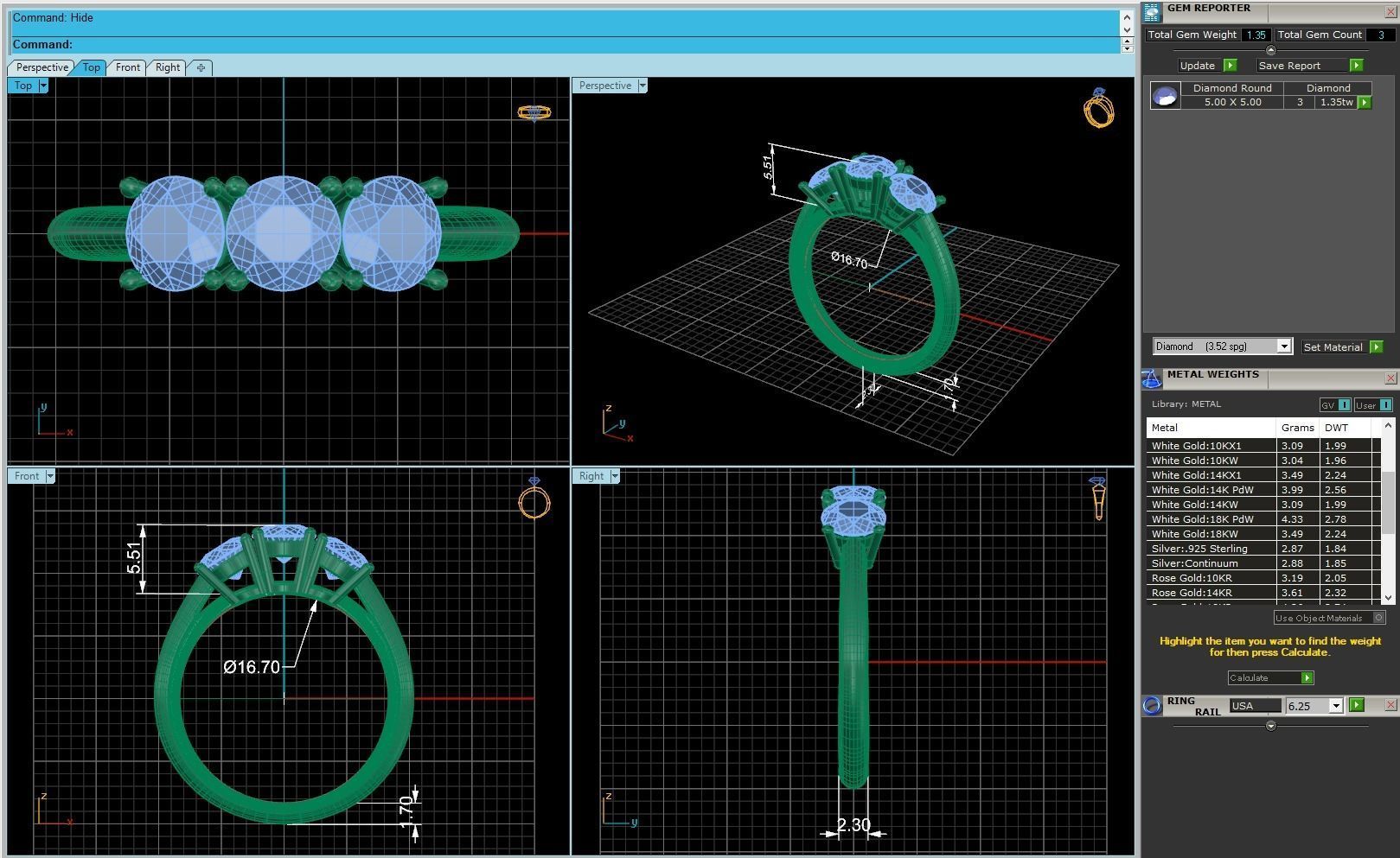 Three Stone Wedding Ring  3D print model_3