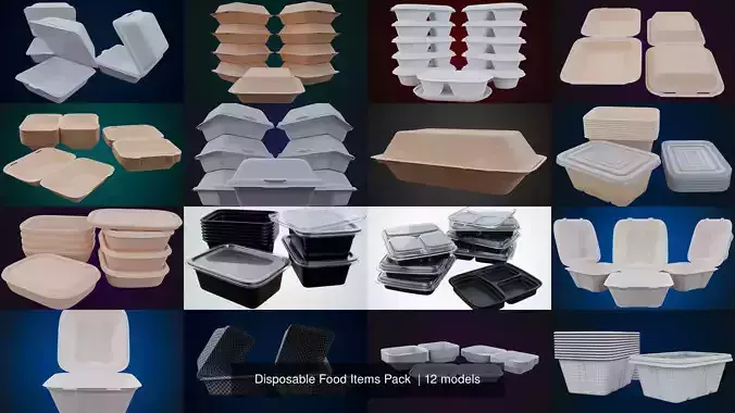 Disposable Food Items Pack  3D Model Collection