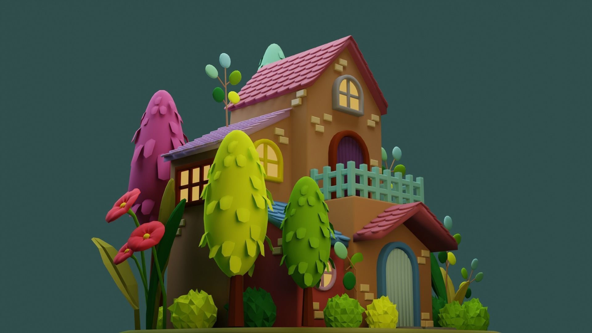 Cartoon House 5 Low-poly 3D model_7