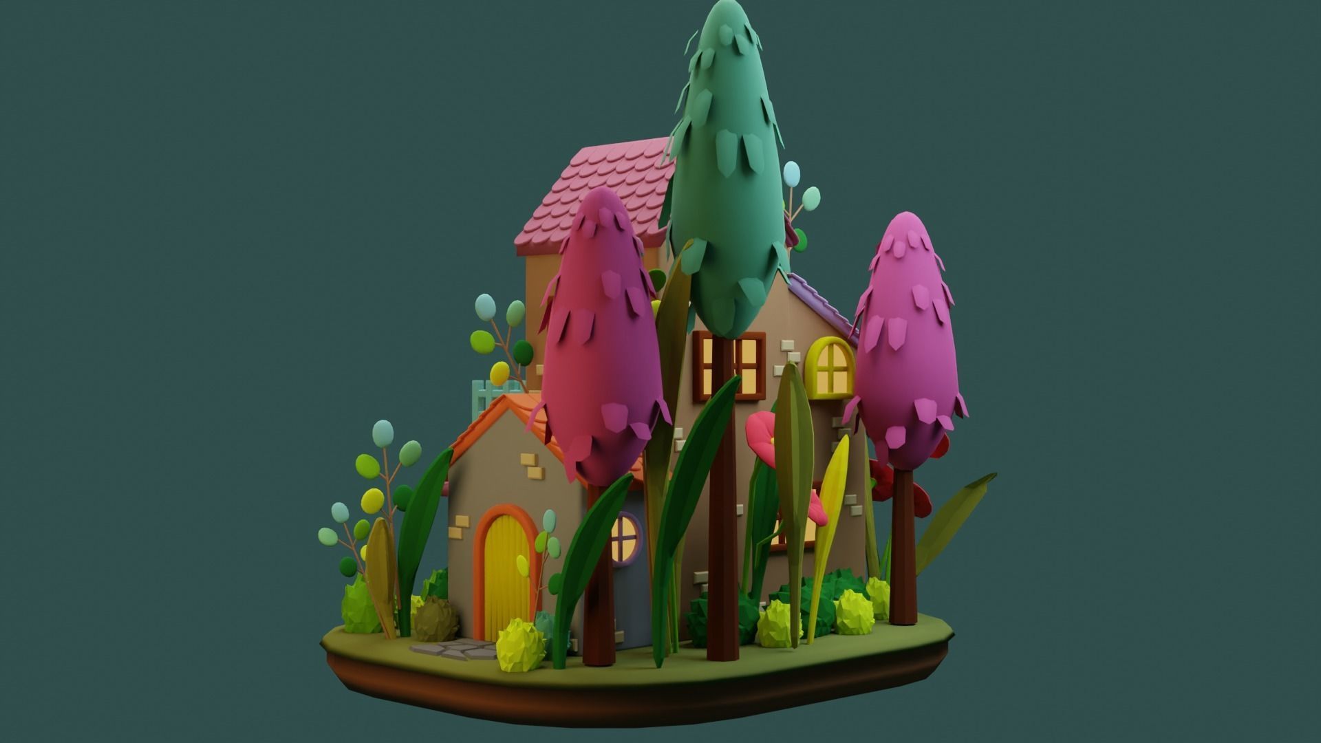 Cartoon House 5 Low-poly 3D model_6