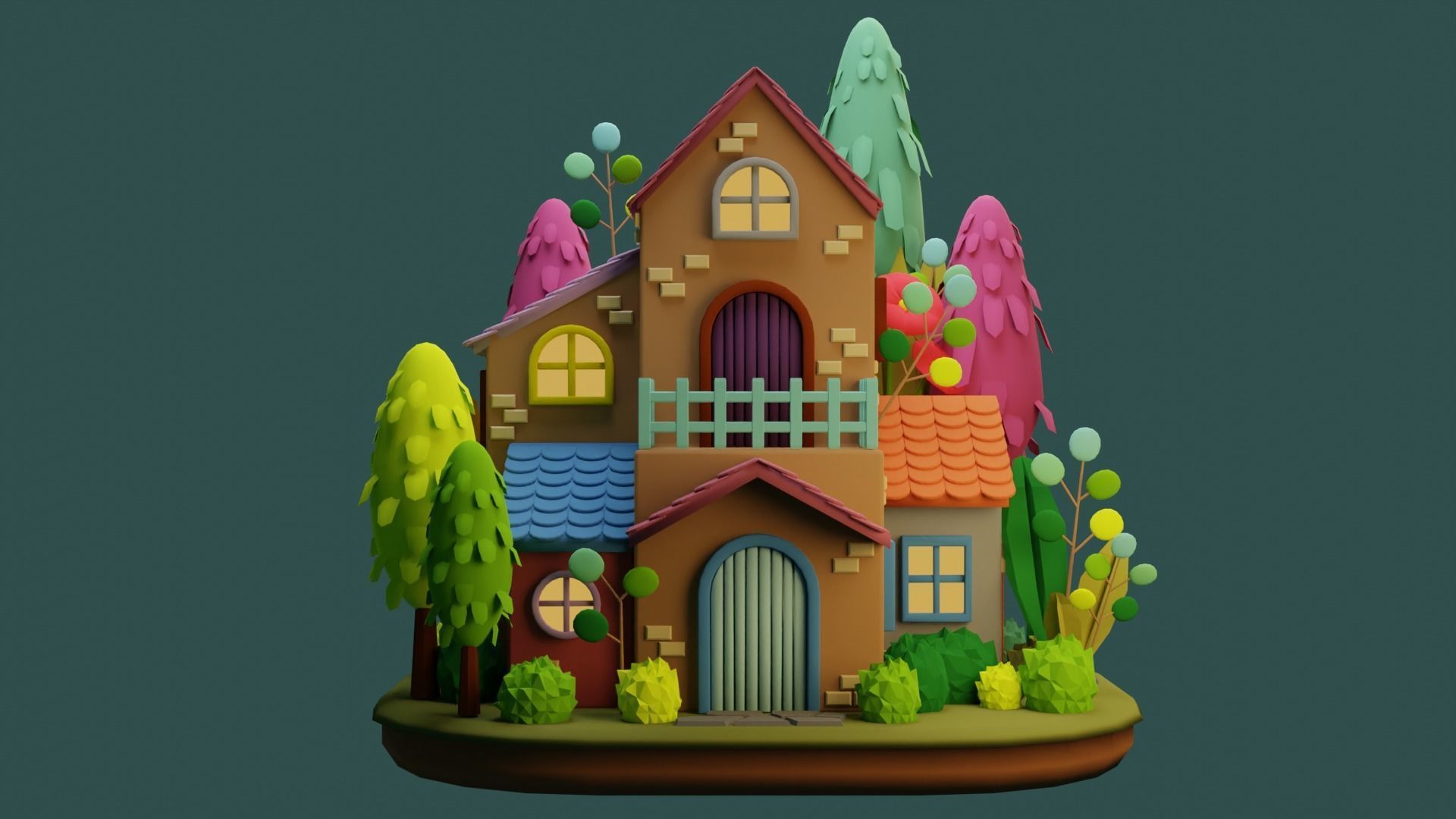 Cartoon House 5 Low-poly 3D model_2