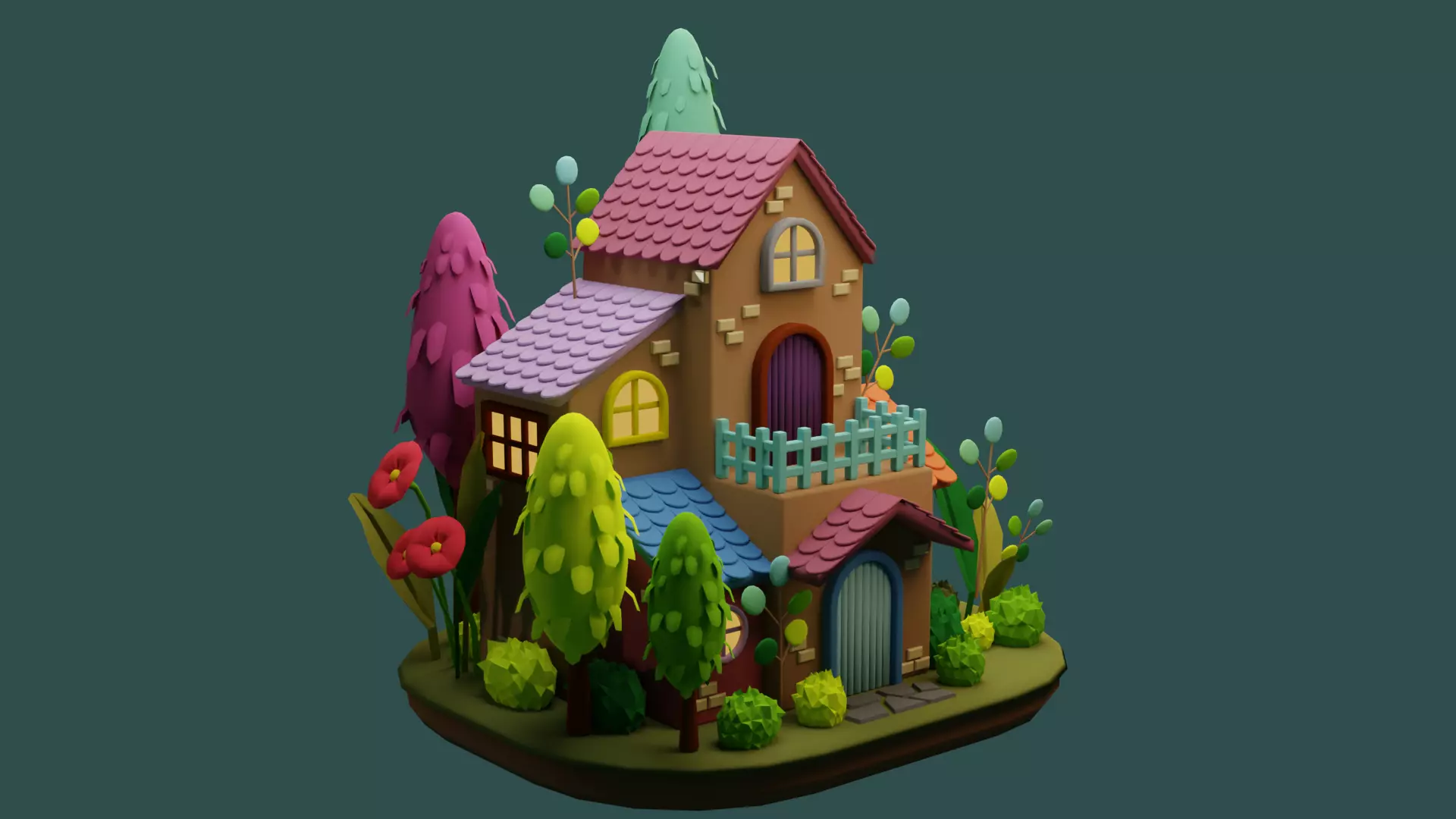 Cartoon House 5 Low-poly 3D model_0