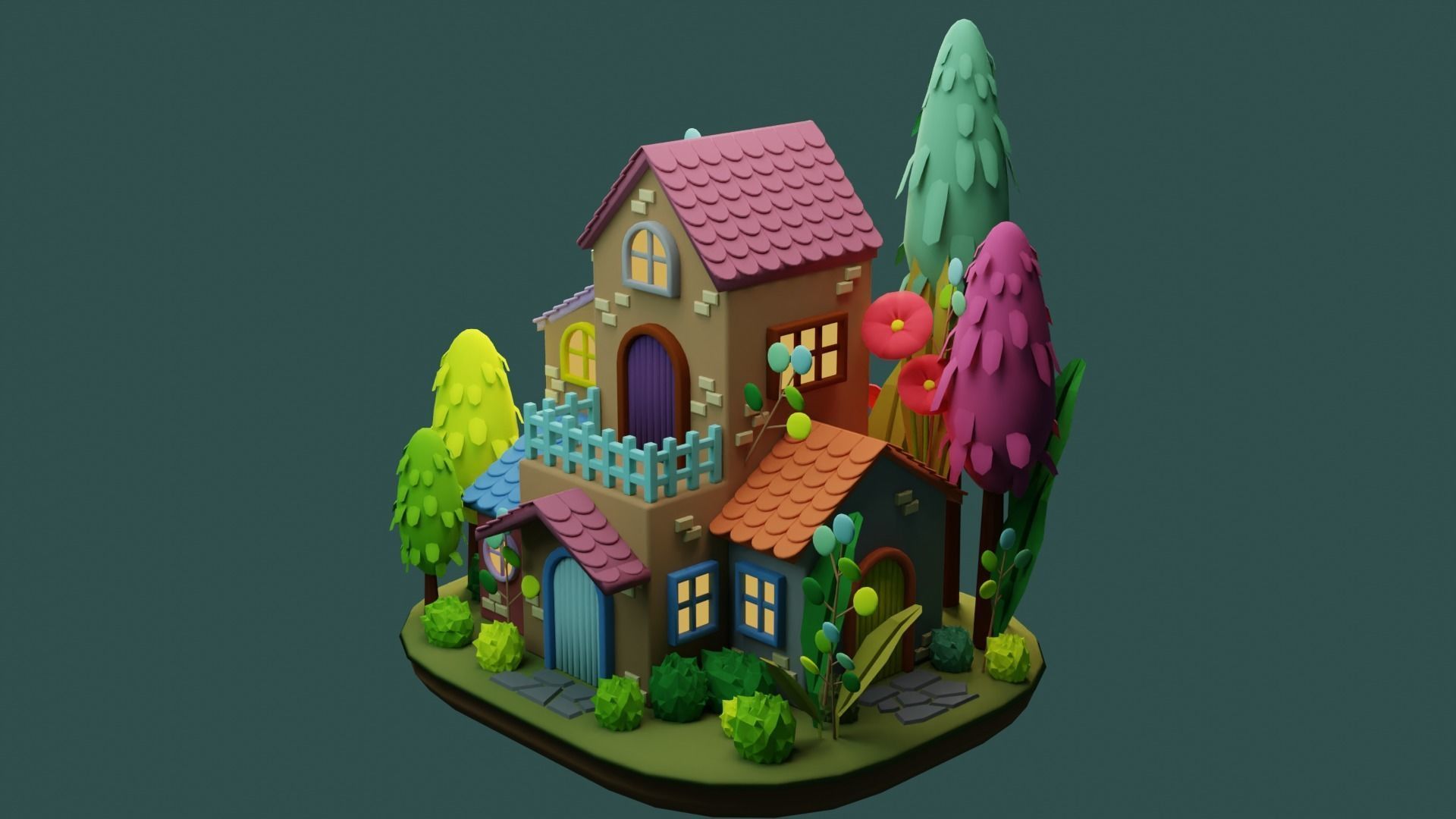 Cartoon House 5 Low-poly 3D model_1