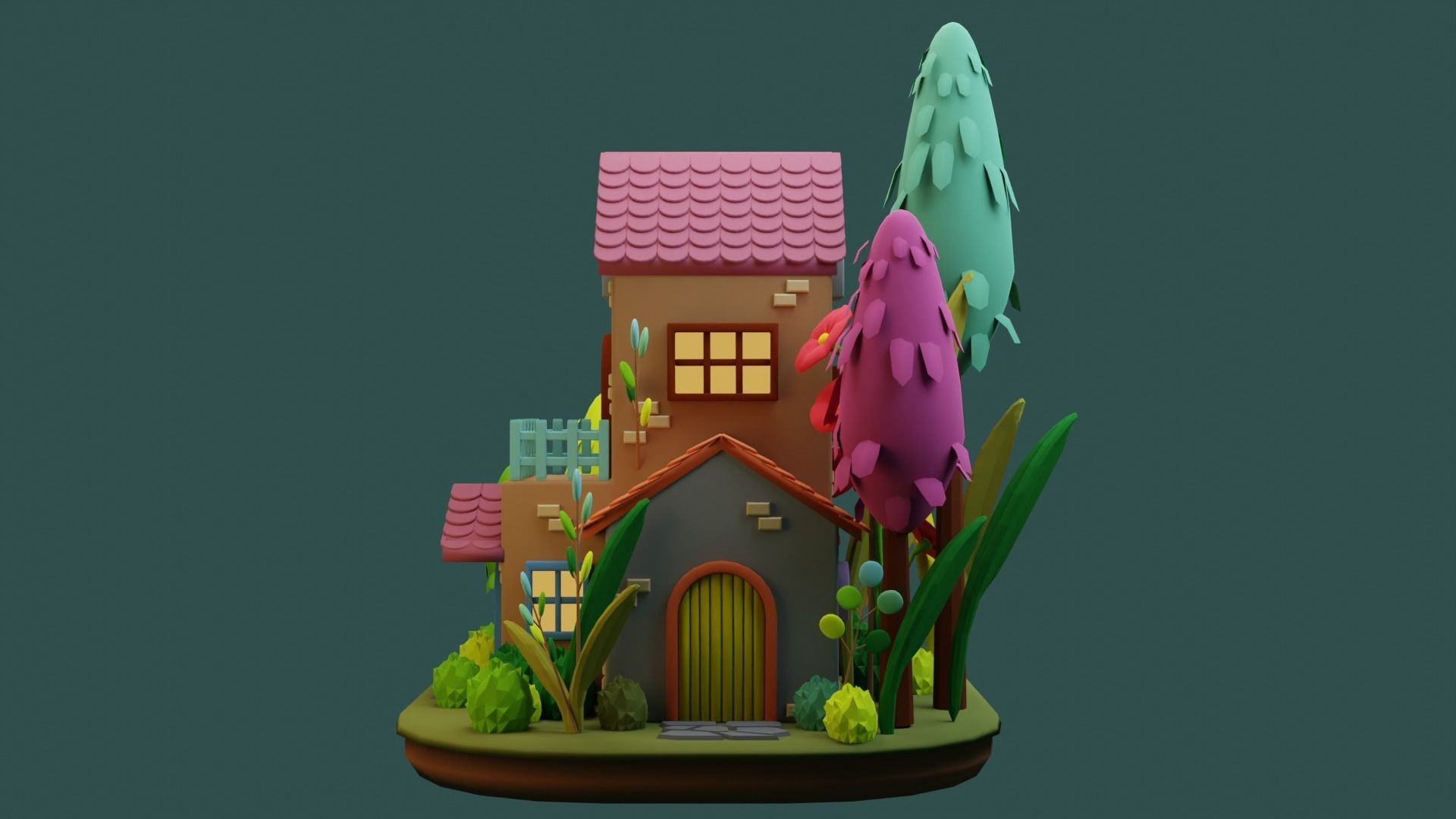 Cartoon House 5 Low-poly 3D model_4