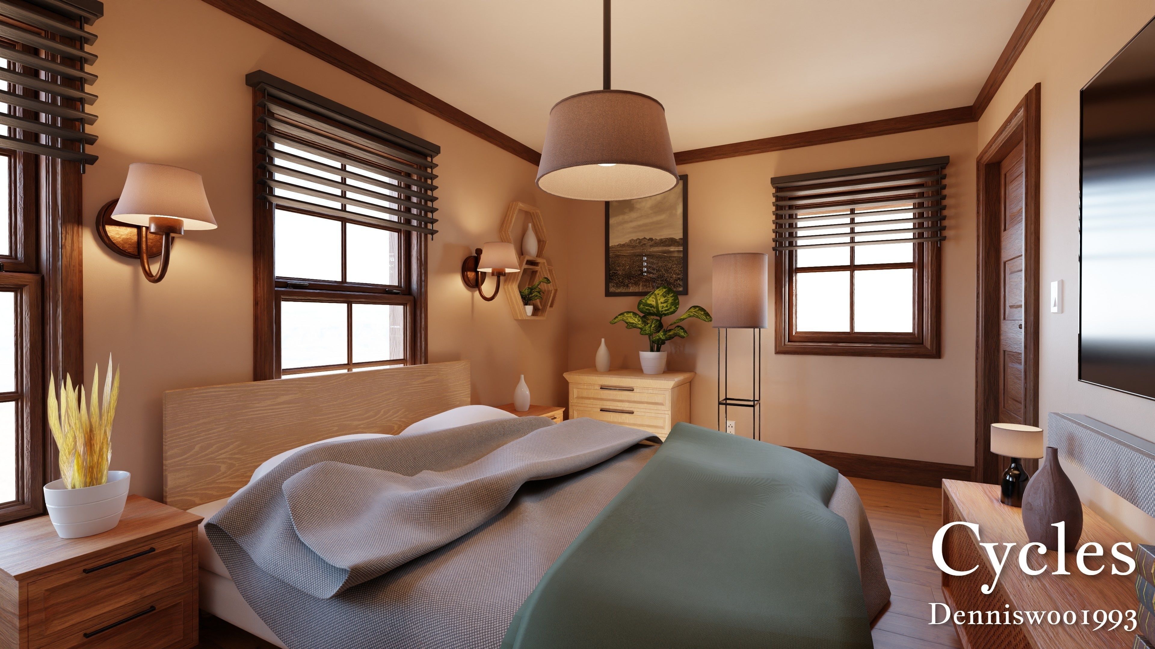 Modular Classic Style American House 6 Low-poly 3D model_16