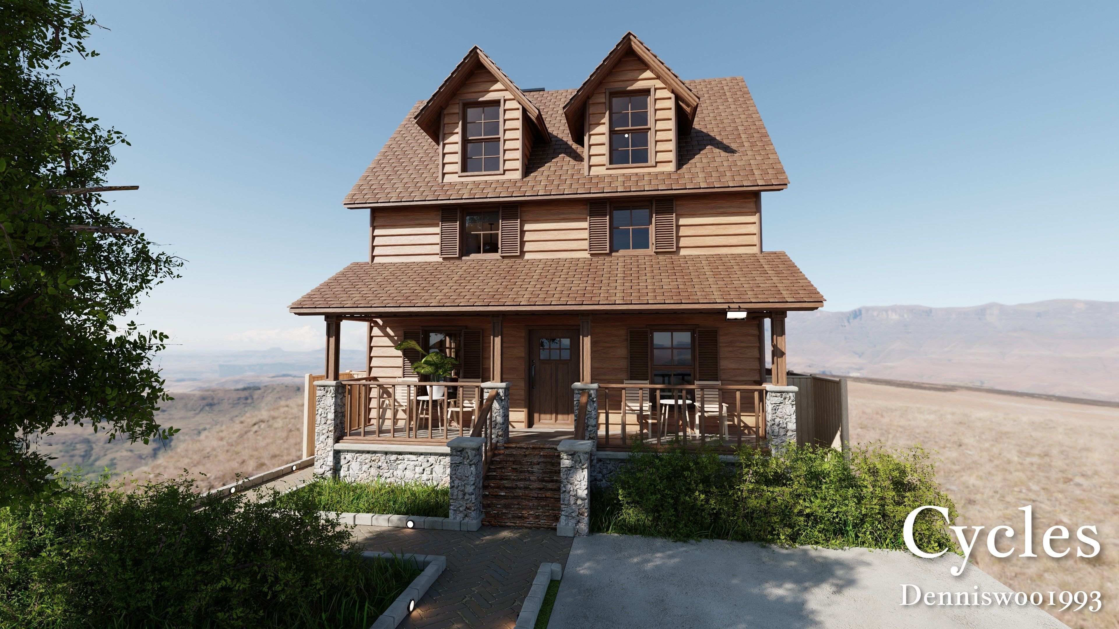 Modular Classic Style American House 6 Low-poly 3D model_2