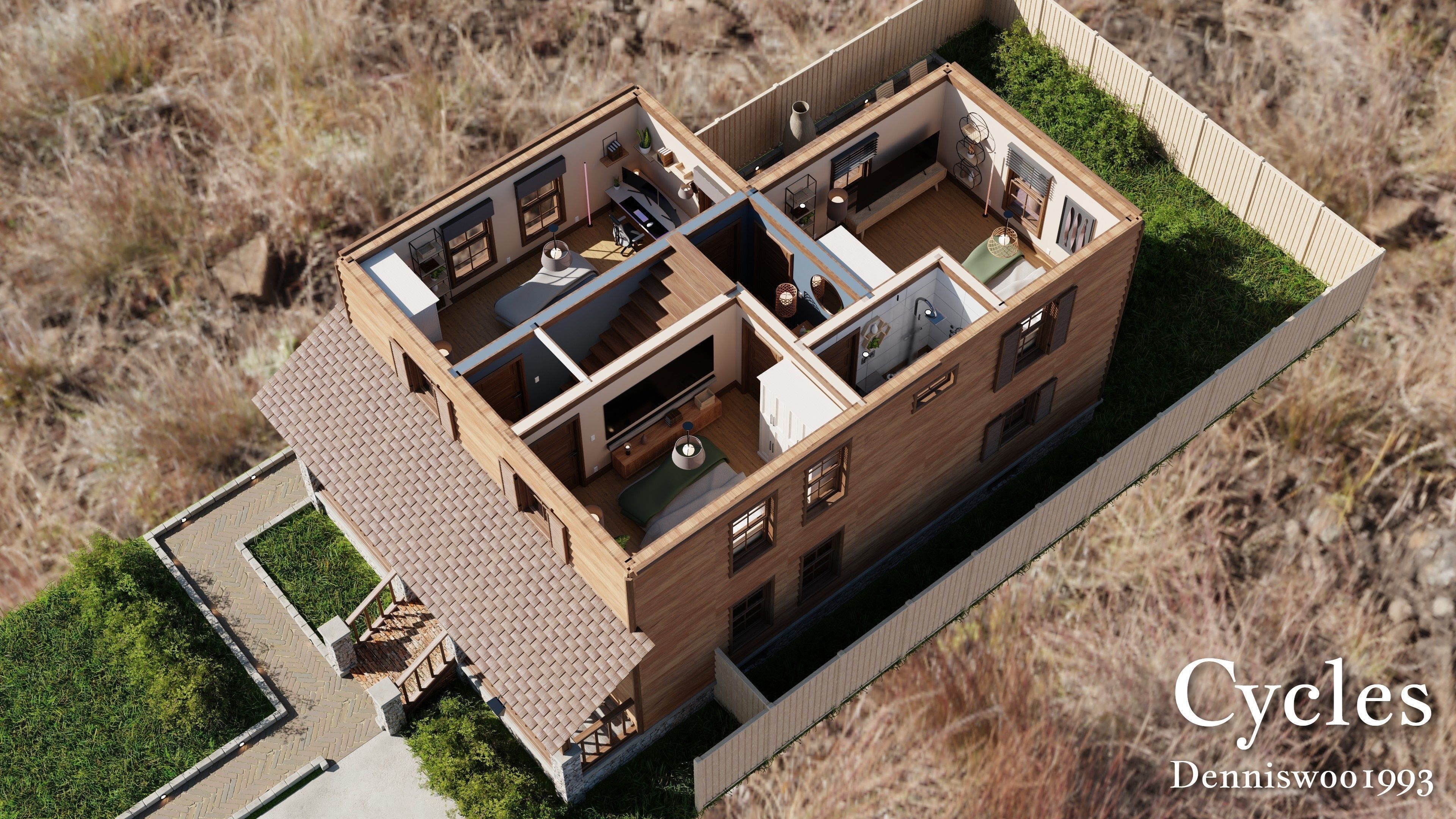 Modular Classic Style American House 6 Low-poly 3D model_6