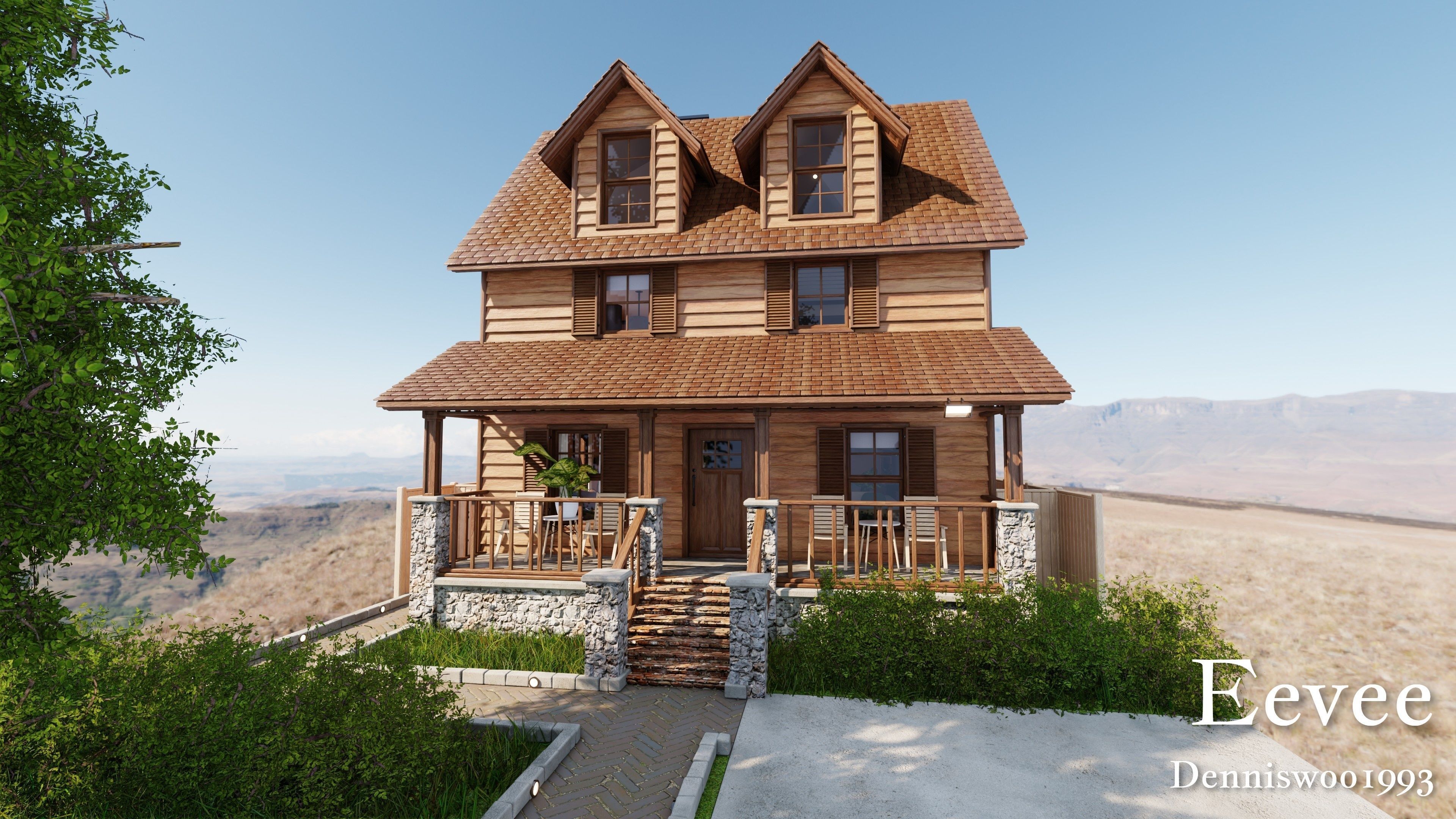 Modular Classic Style American House 6 Low-poly 3D model_29