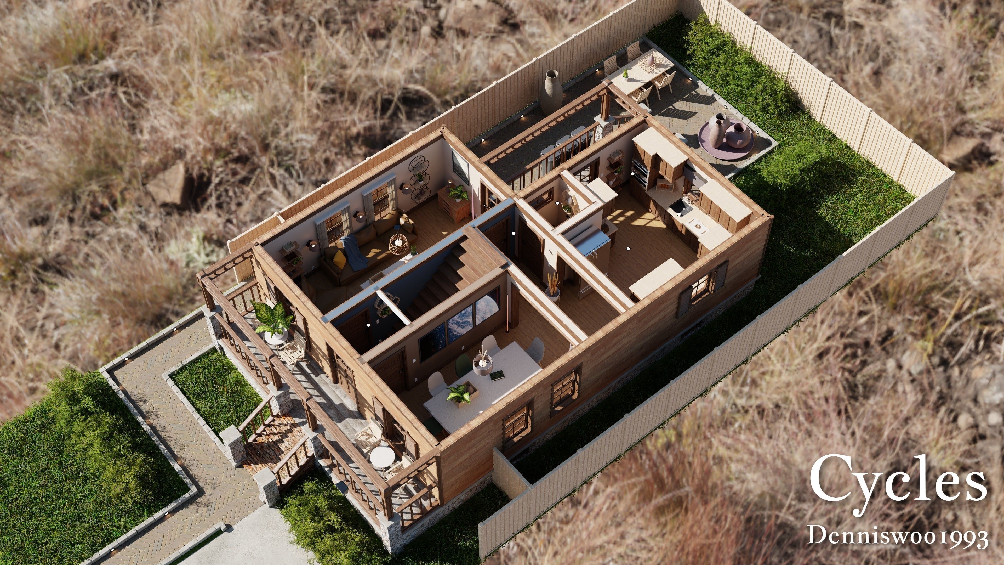 Modular Classic Style American House 6 Low-poly 3D model_5