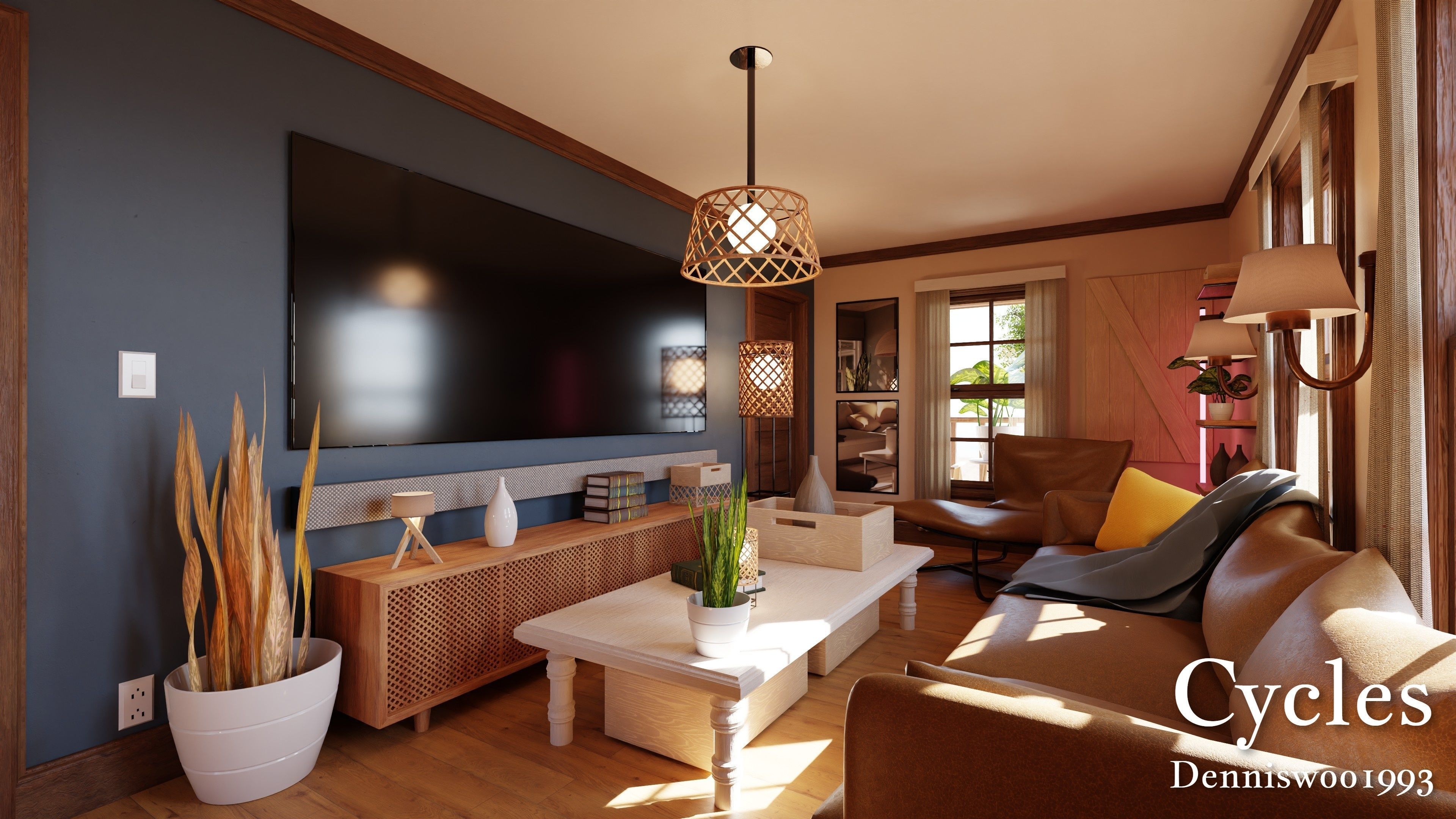 Modular Classic Style American House 6 Low-poly 3D model_3