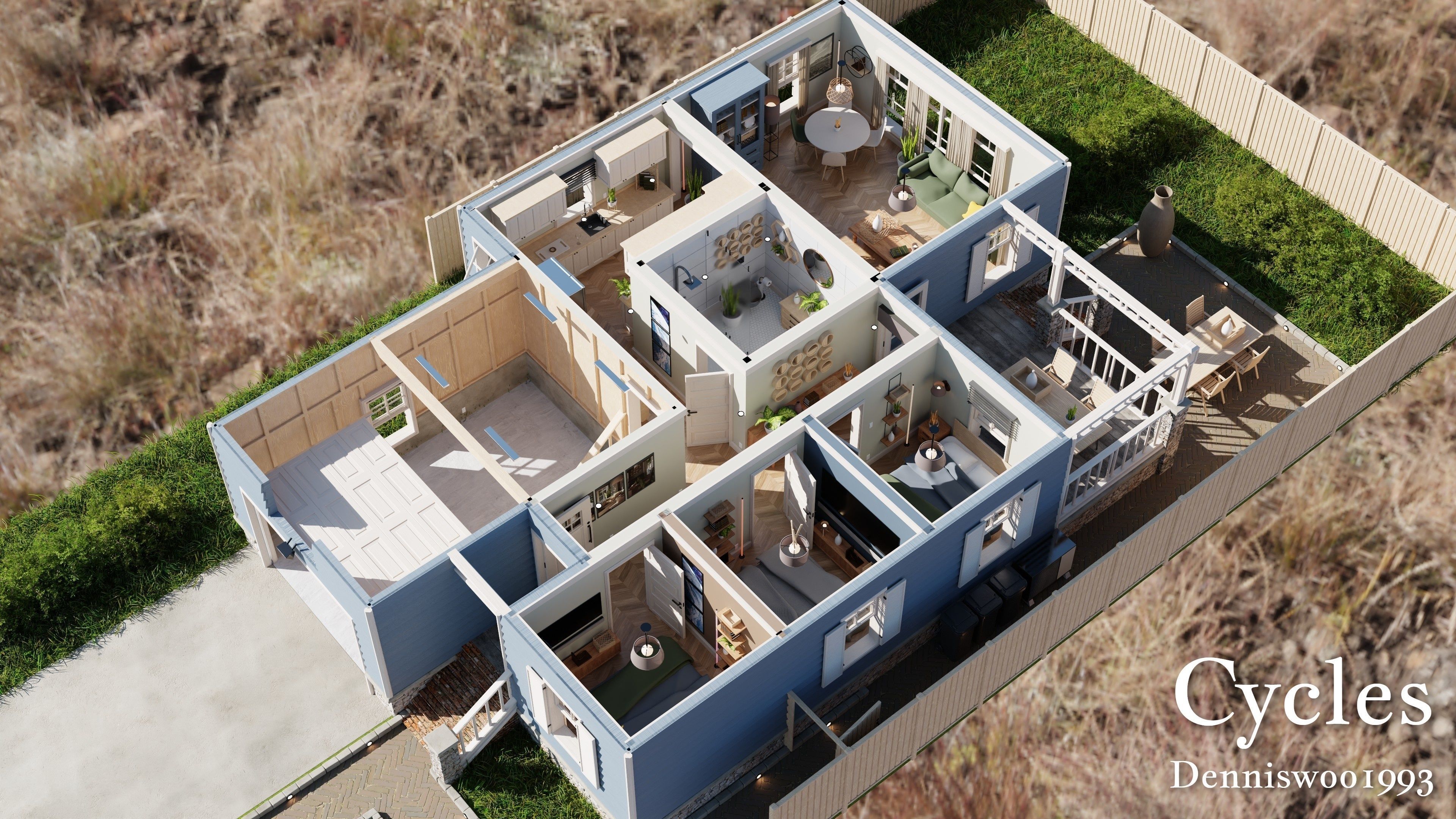 Modular Classic Style American Small 5 House pack 3D Model Collection_15