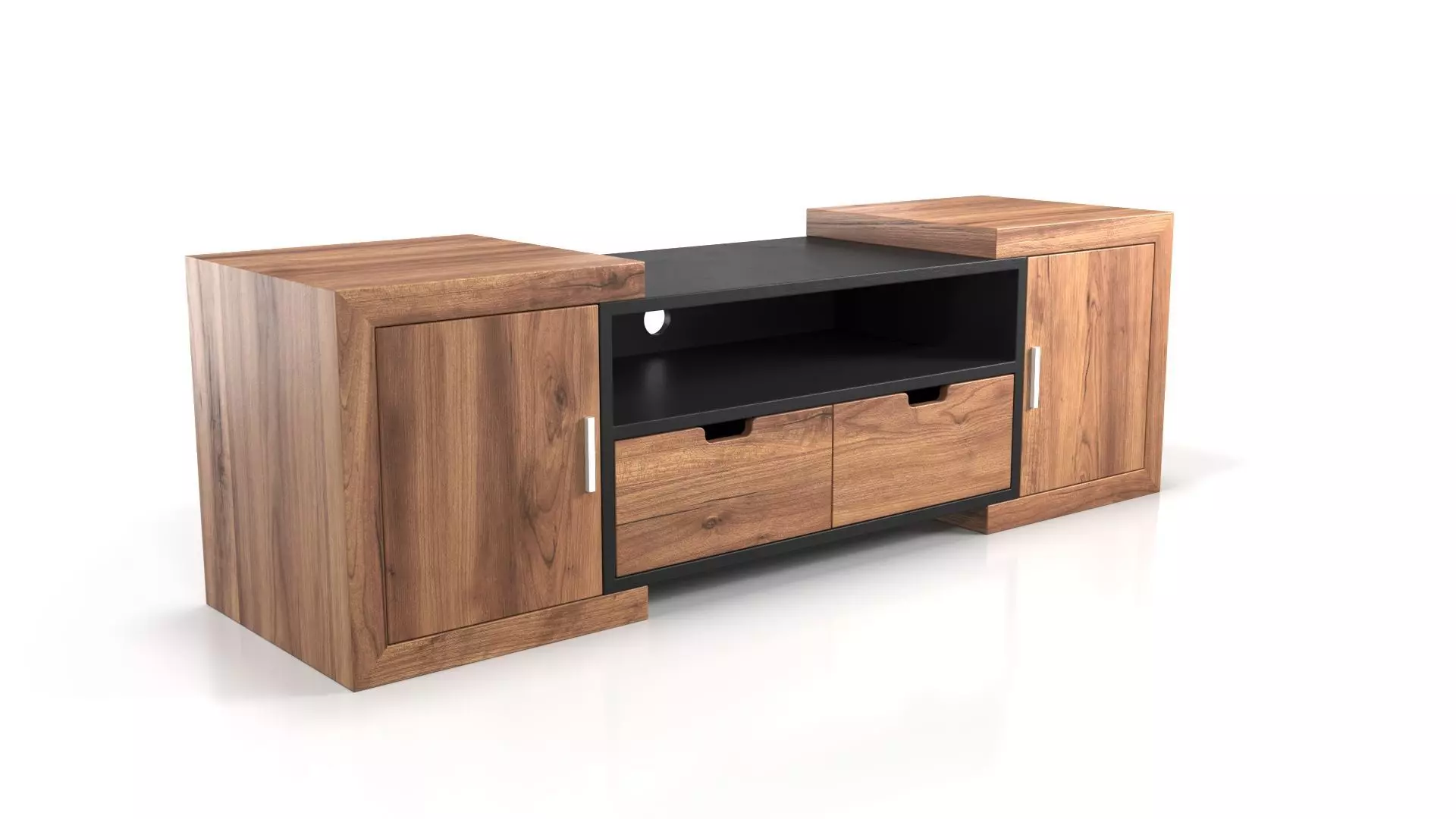 Entertainment Console Stained Walnut 3D model_0