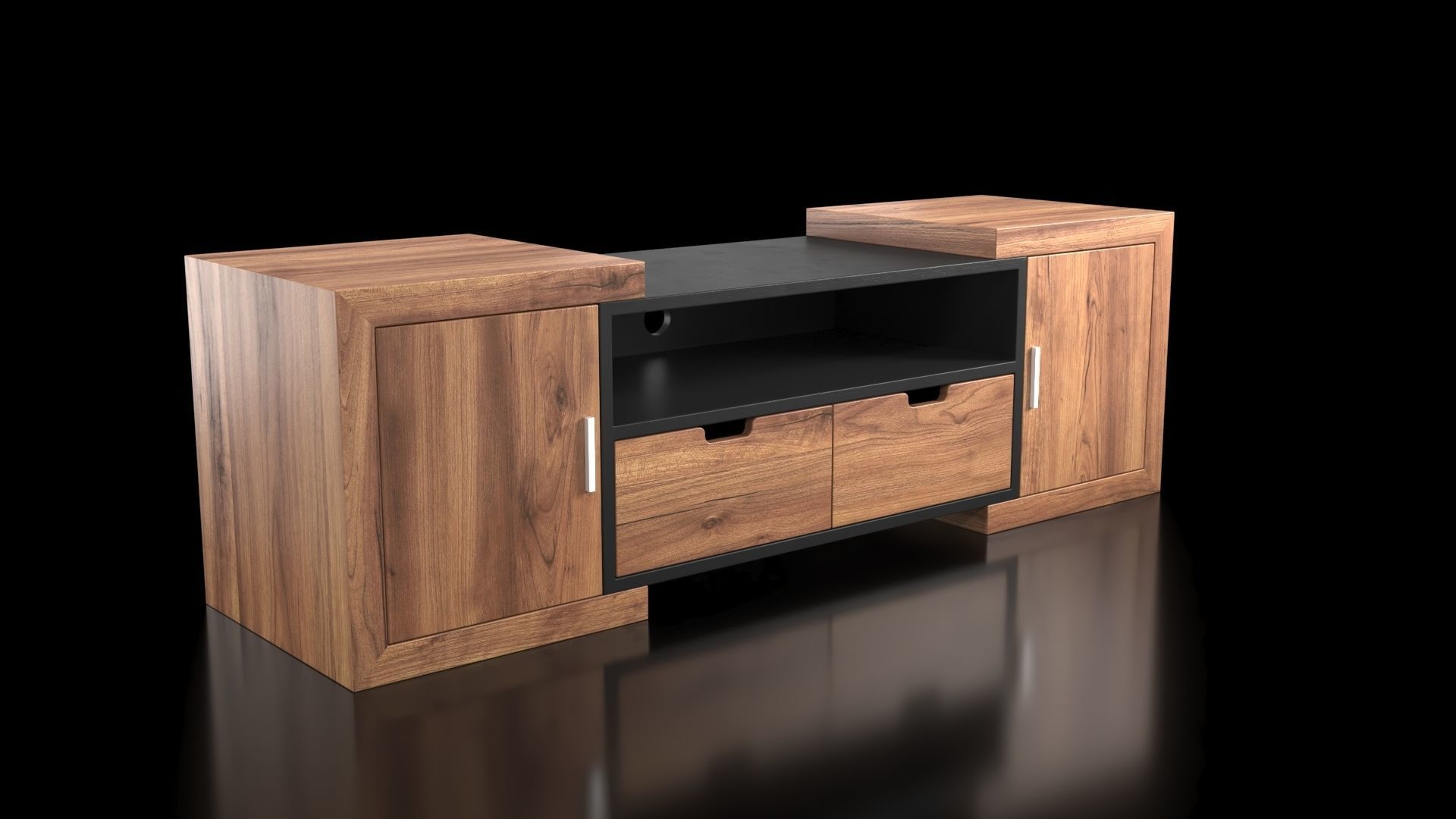 Entertainment Console Stained Walnut 3D model_1