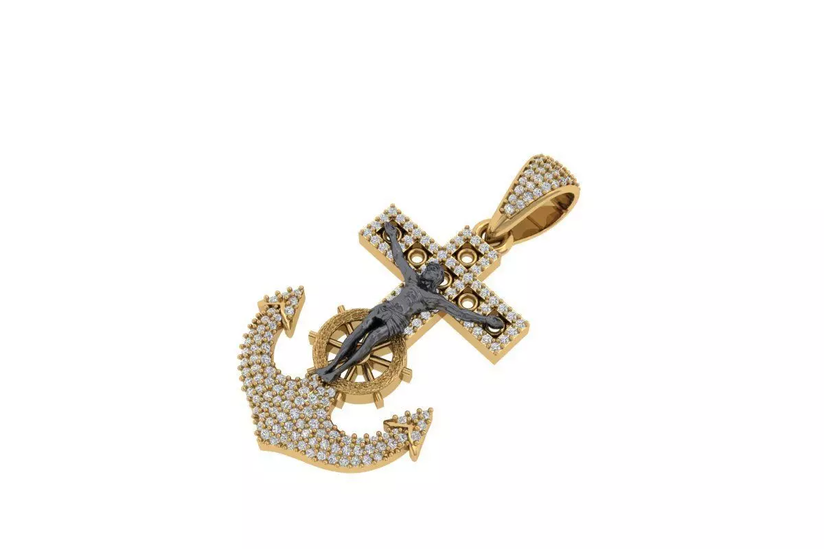 cross-anchor-and-steering-wheel-3d - Diamond pandent 3D print model_0