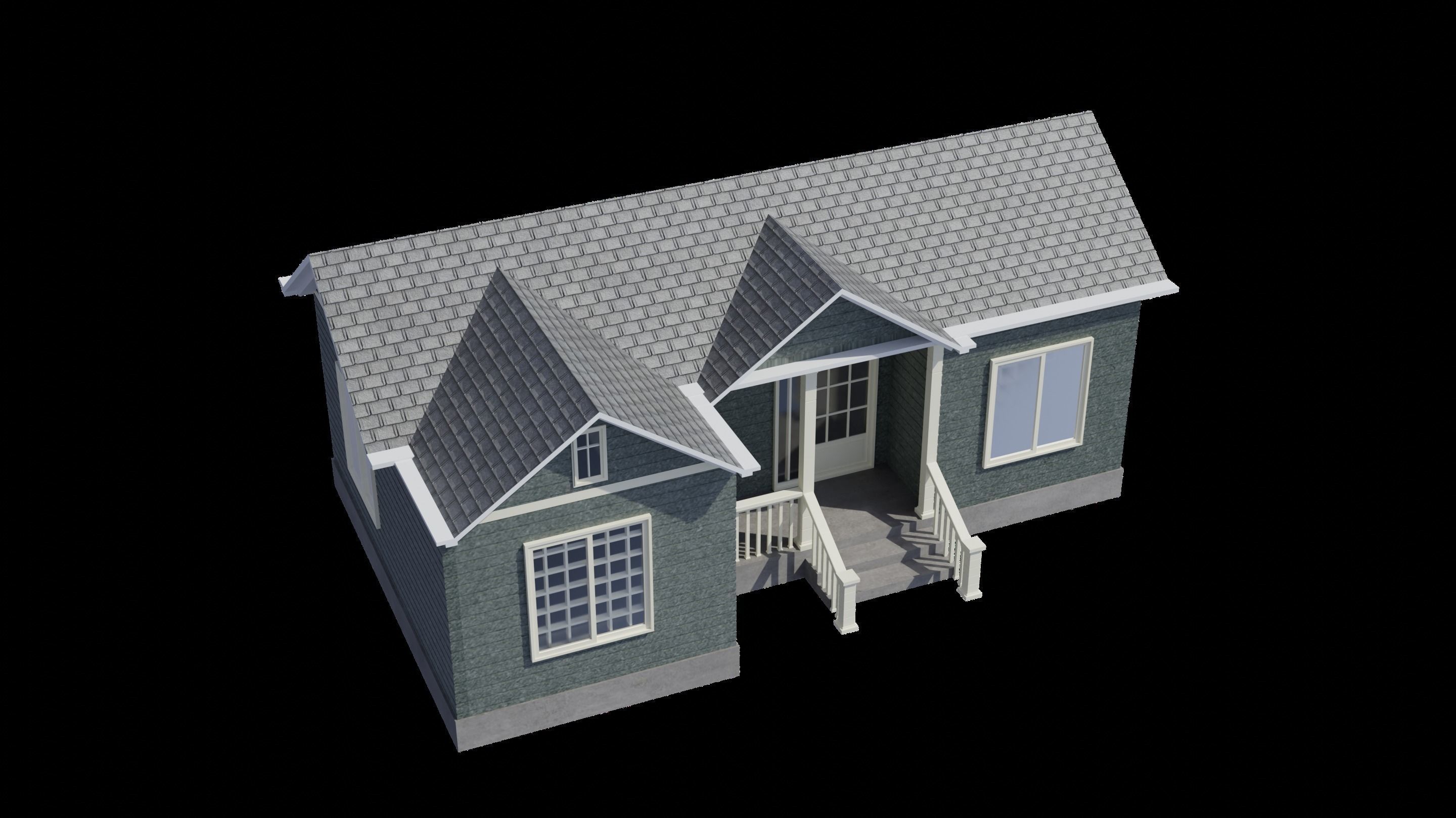 Simple House 001 Low-poly 3D model_7