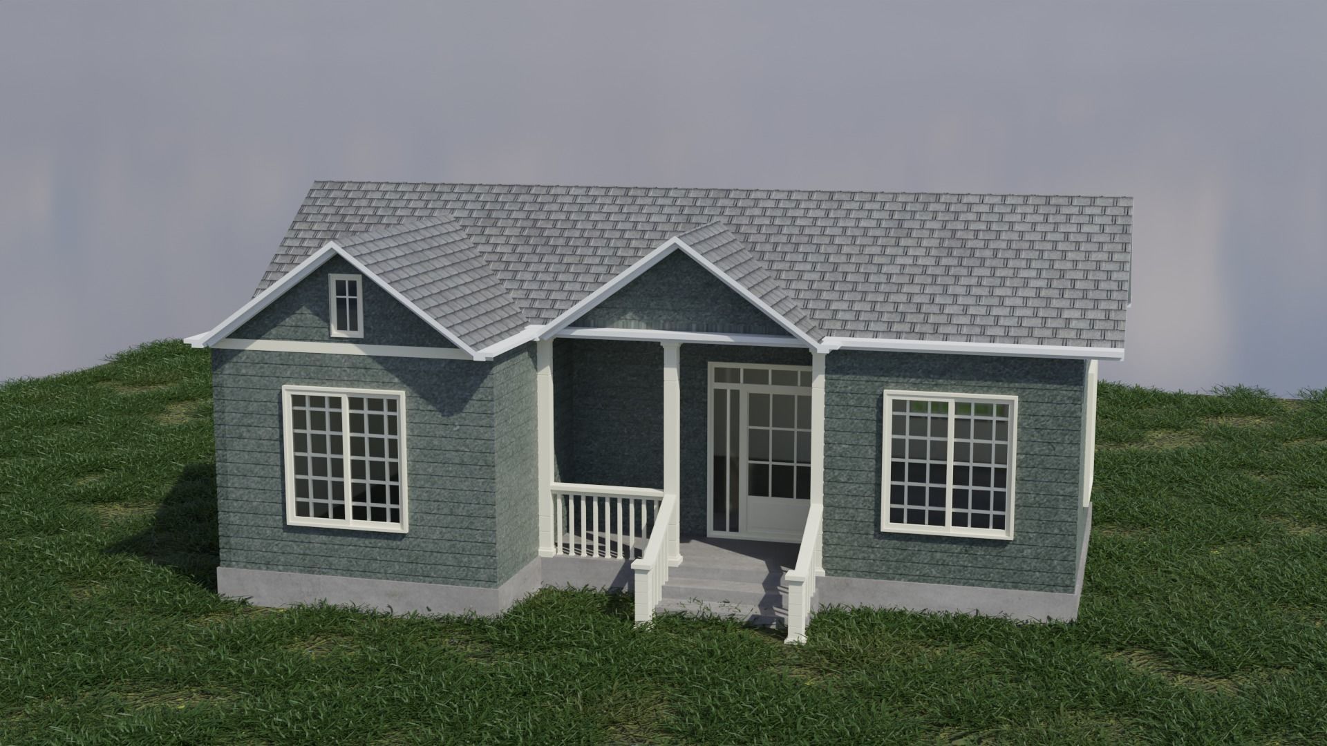 Simple House 001 Low-poly 3D model_1