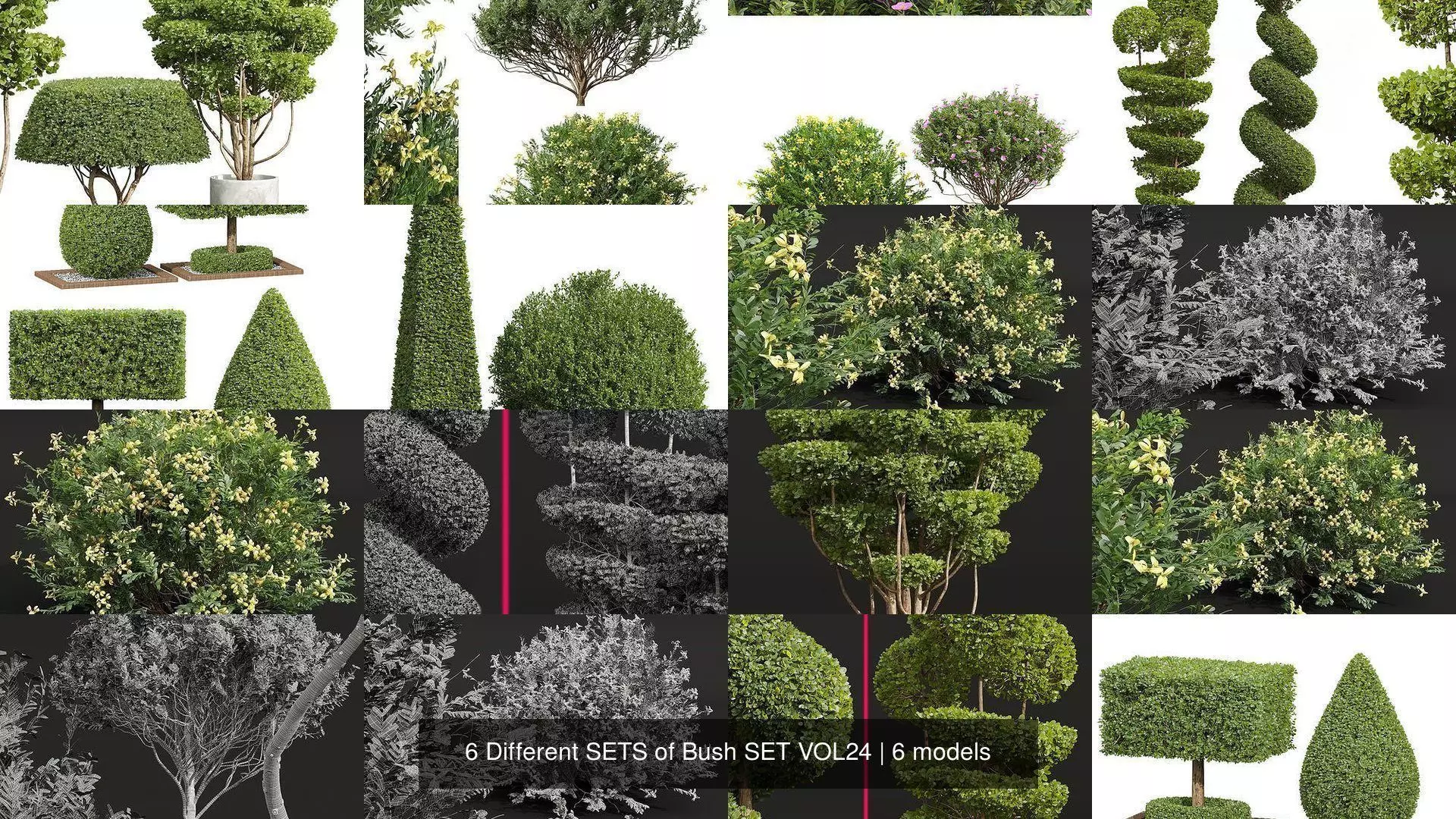 6 Different SETS of Bush SET VOL24 3D Model Collection_1