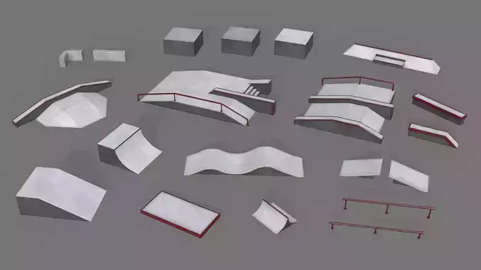 Lowpoly skatepark modules Low-poly 3D model