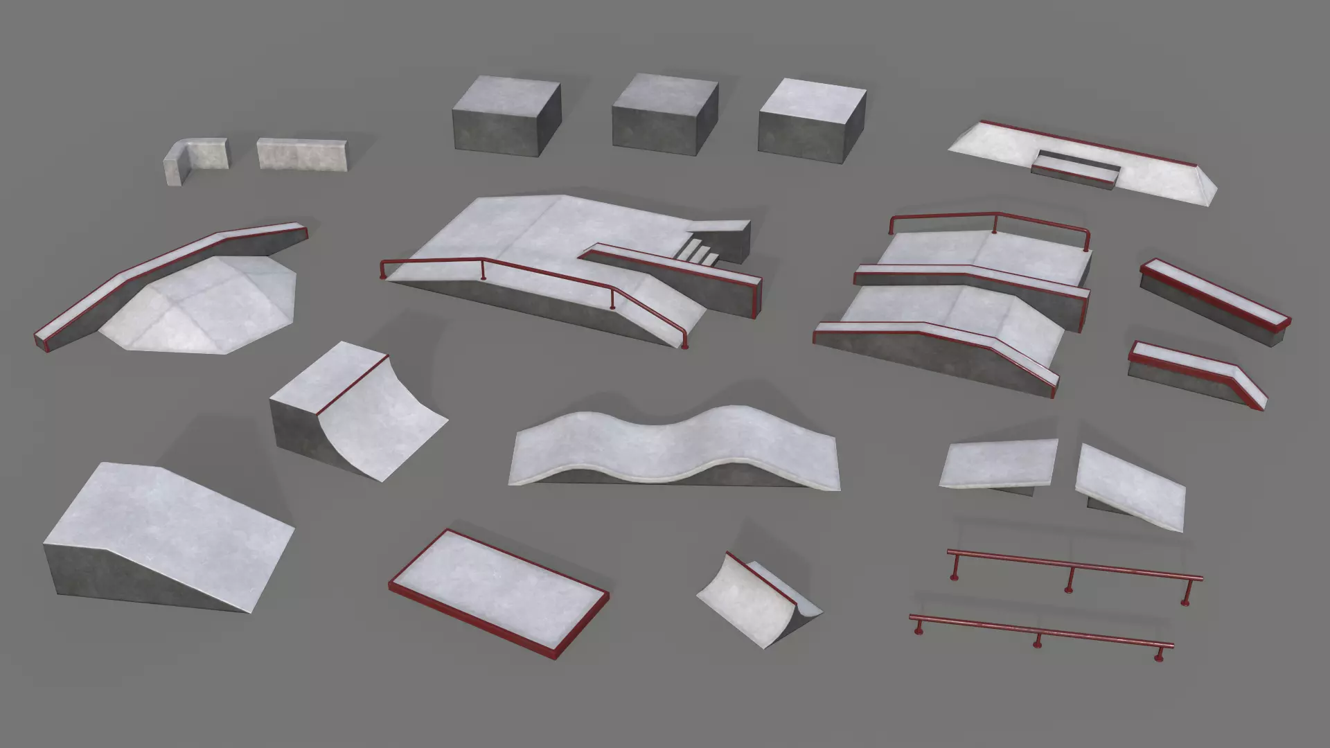 Lowpoly skatepark modules Low-poly 3D model