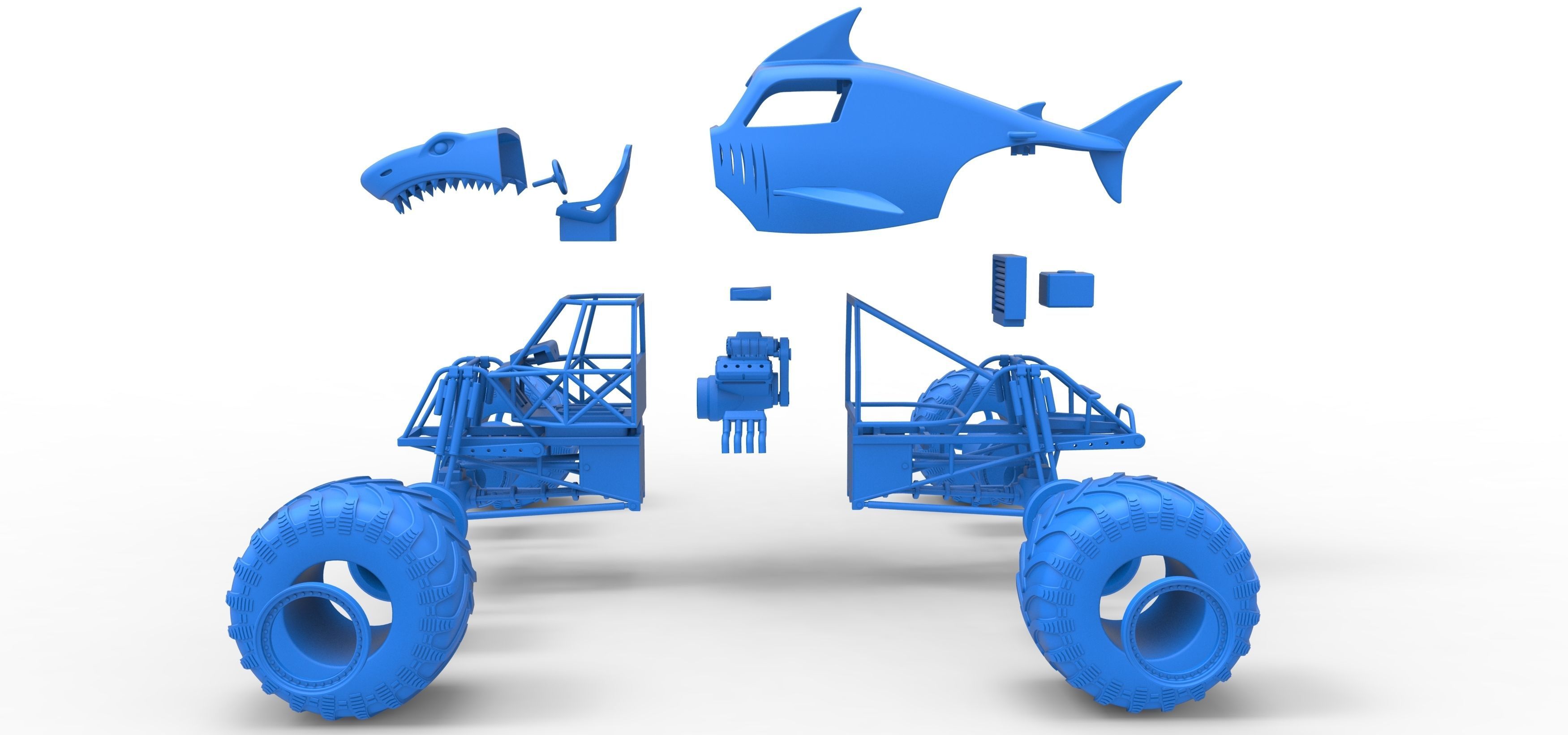 Shark Monster Truck Scale 1 to 25 3D print model_38