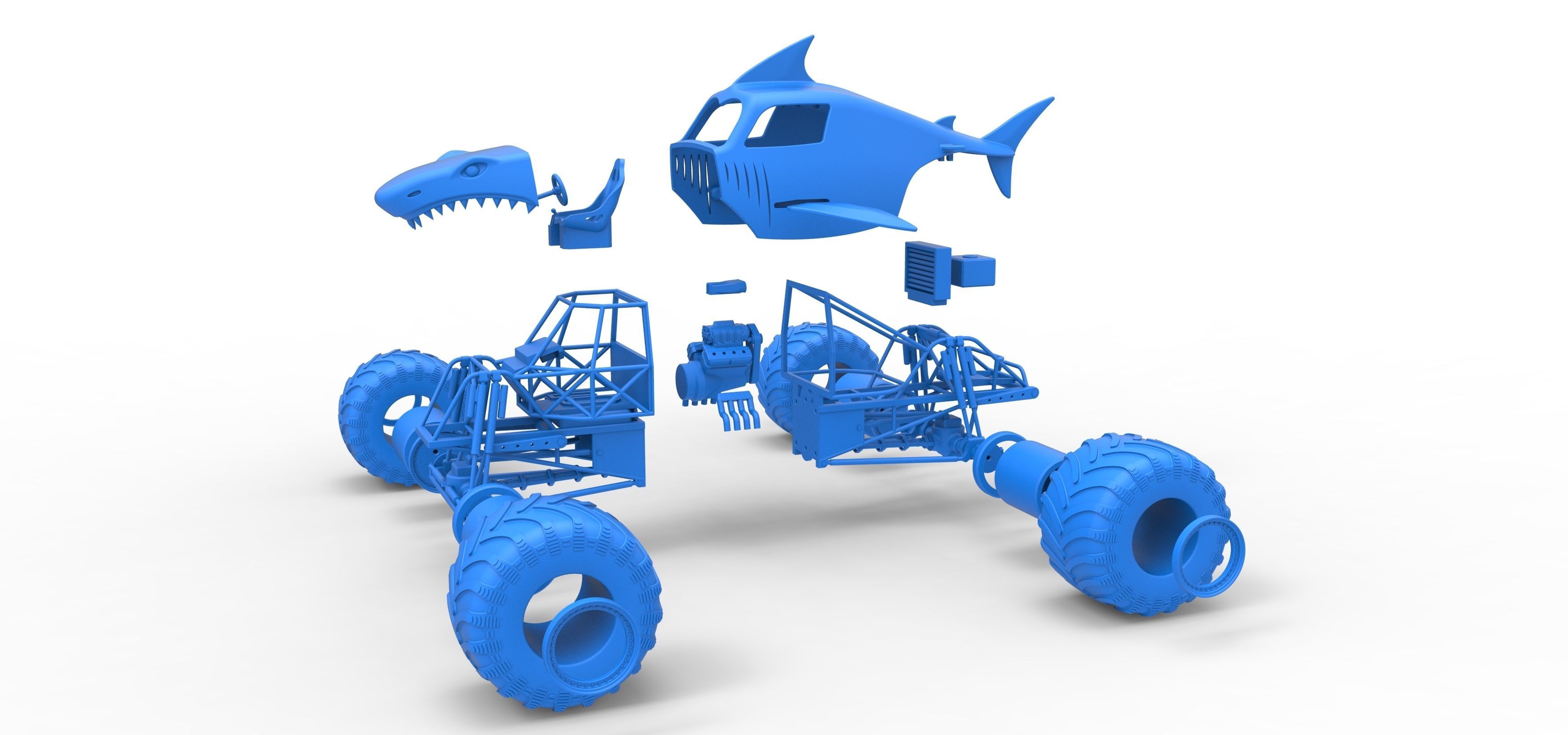Shark Monster Truck Scale 1 to 25 3D print model_34