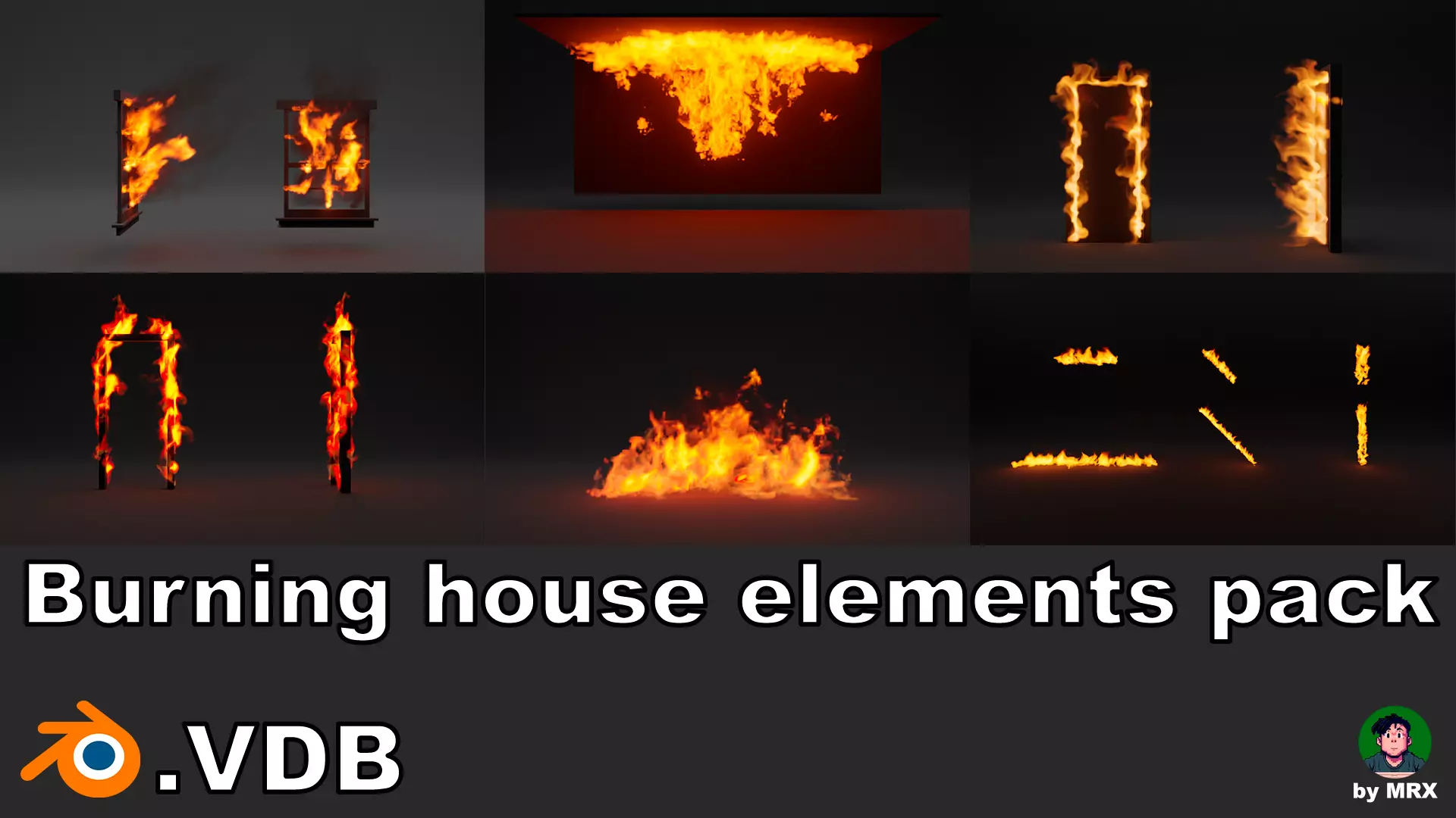 Burning house elements pack vdb 3D model_0