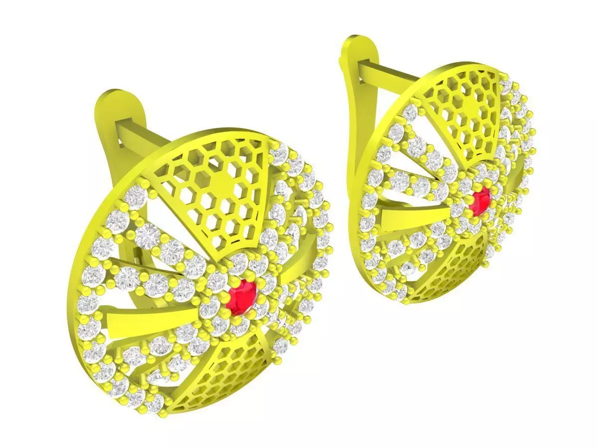 Luxury Round Disc Gemstone Earrings 3D Model 5997 3D print model