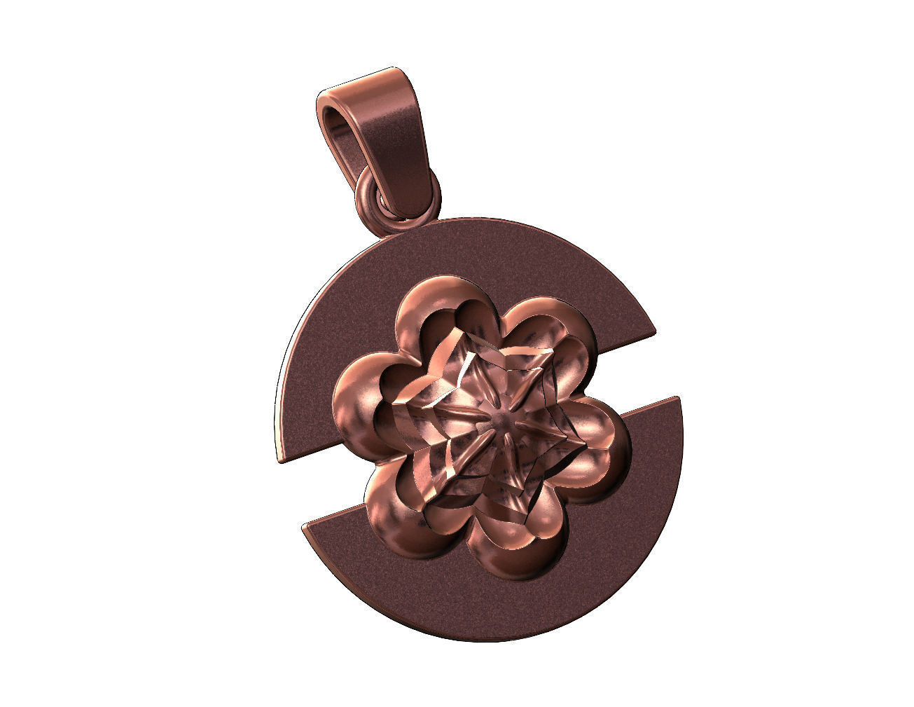 Corolla flower split round pendant with bail 3D print model_12