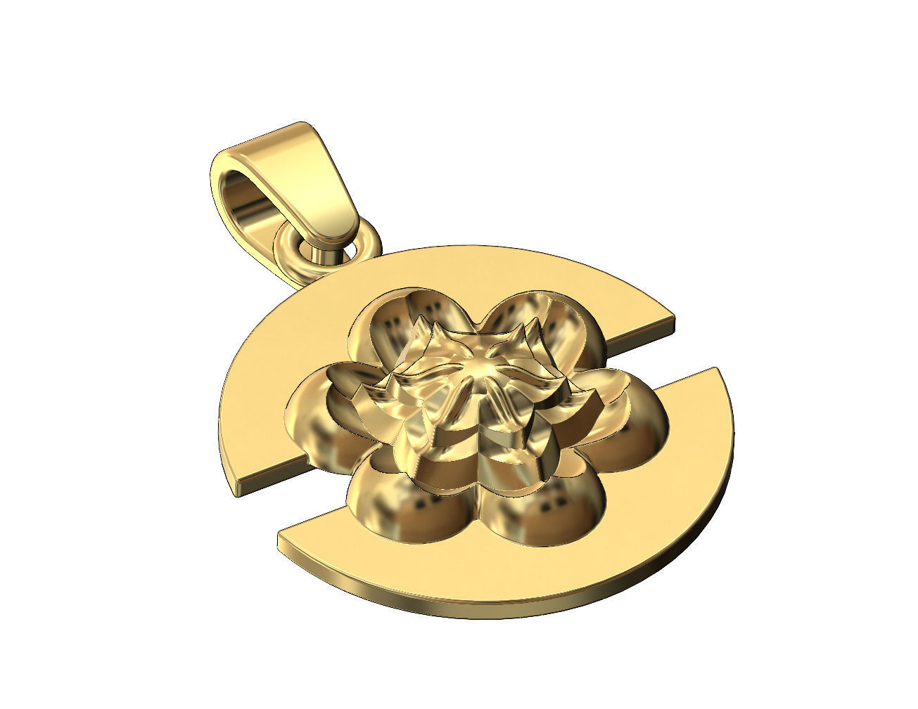 Corolla flower split round pendant with bail 3D print model_3