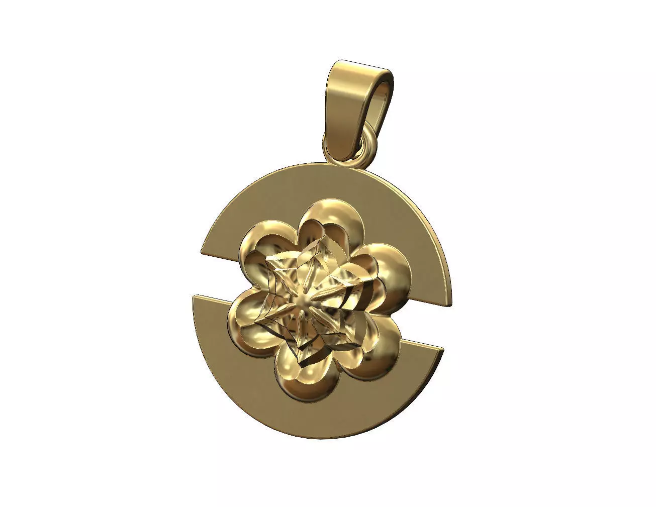 Corolla flower split round pendant with bail 3D print model_0