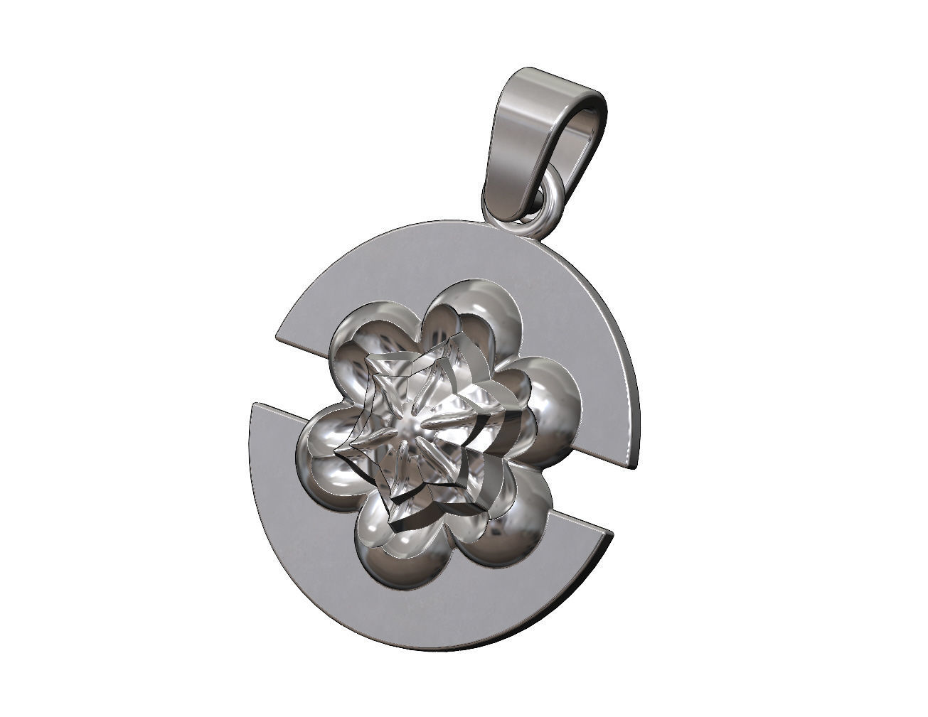 Corolla flower split round pendant with bail 3D print model_11