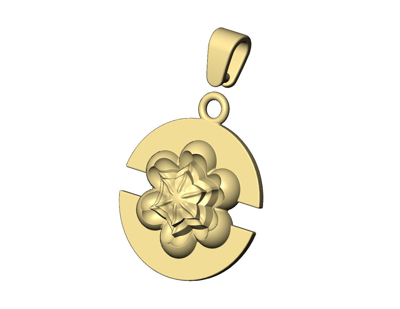 Corolla flower split round pendant with bail 3D print model_5
