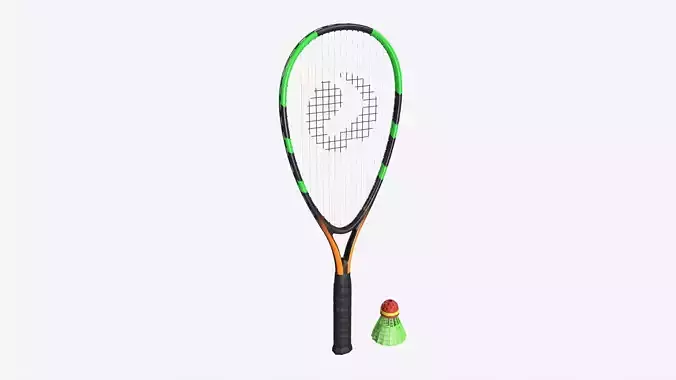Speedminton Racquet with Shuttlecock 3D model