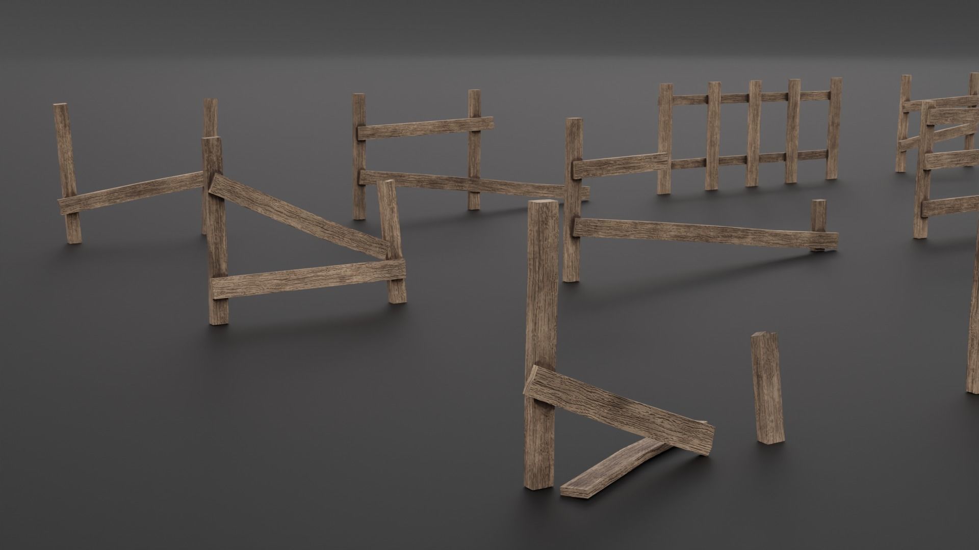 LowPoly Old Wooden Fence PBR Game Ready Asset Low-poly 3D model_6