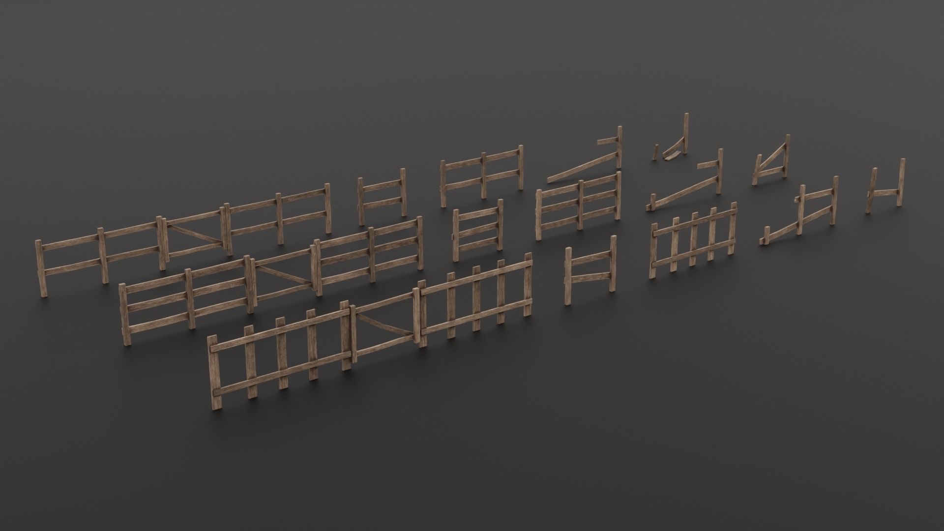 LowPoly Old Wooden Fence PBR Game Ready Asset Low-poly 3D model_5