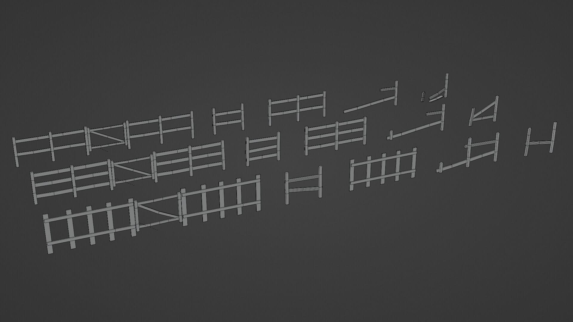 LowPoly Old Wooden Fence PBR Game Ready Asset Low-poly 3D model_9