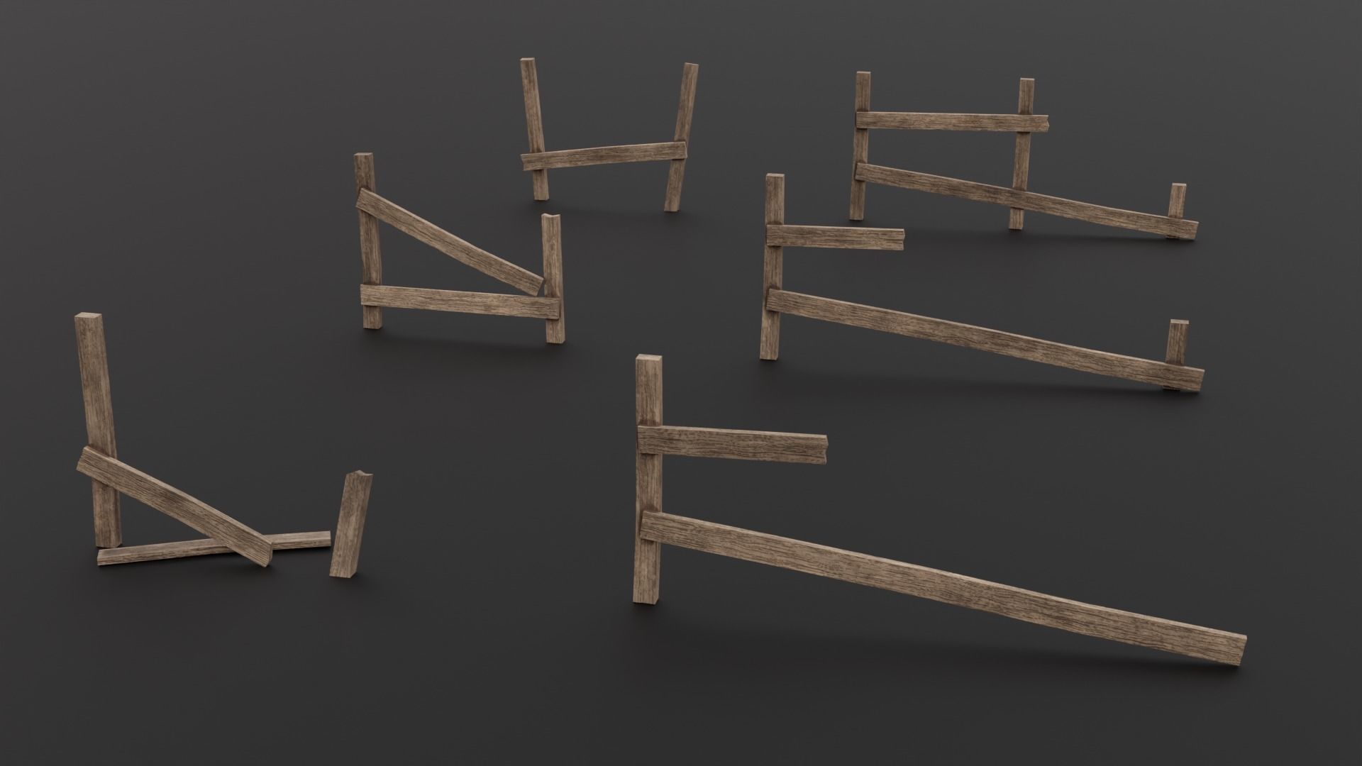 LowPoly Old Wooden Fence PBR Game Ready Asset Low-poly 3D model_3
