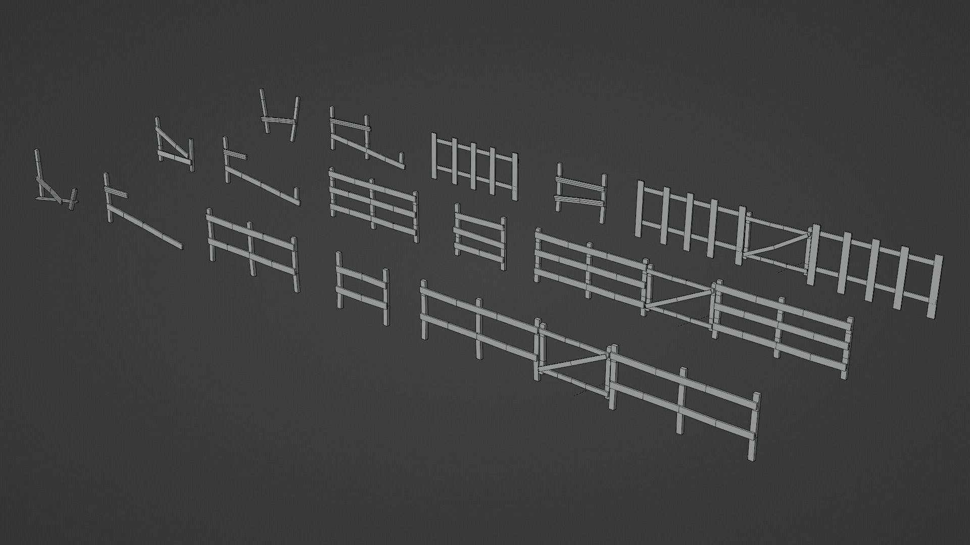 LowPoly Old Wooden Fence PBR Game Ready Asset Low-poly 3D model_8