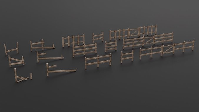 LowPoly Old Wooden Fence PBR Game Ready Asset Low-poly 3D model