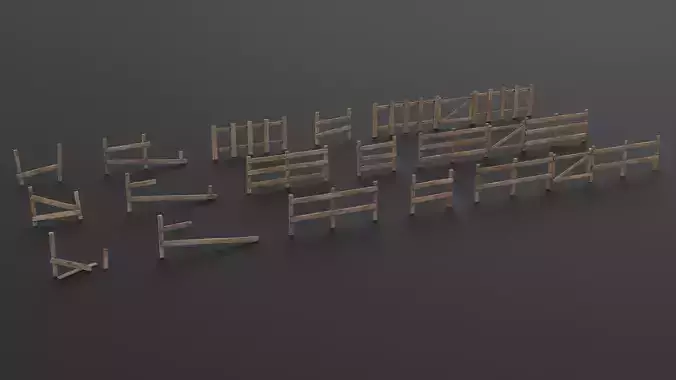 LowPoly Old Wooden Fence PBR Game Ready Asset