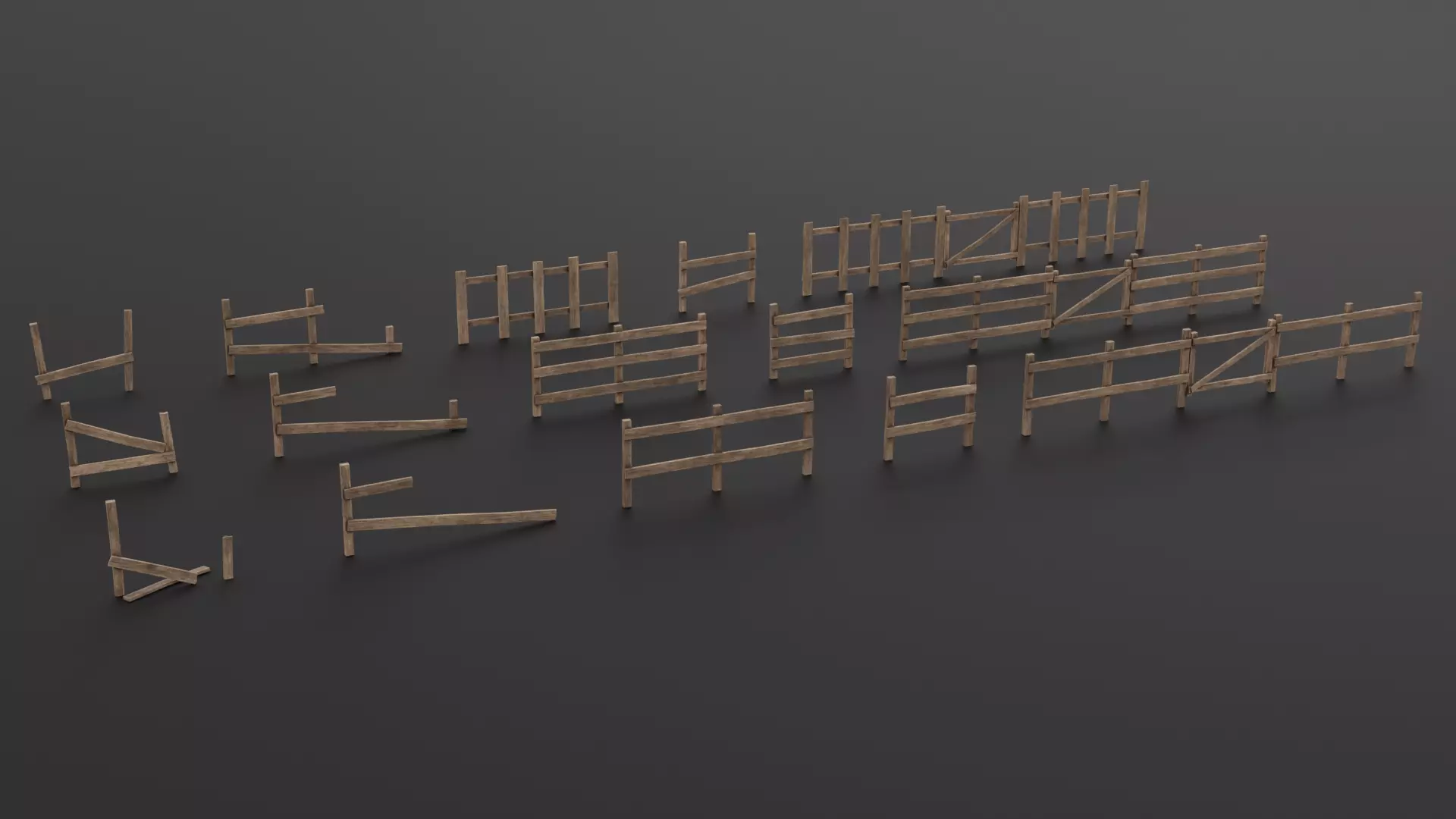 LowPoly Old Wooden Fence PBR Game Ready Asset Low-poly 3D model_0