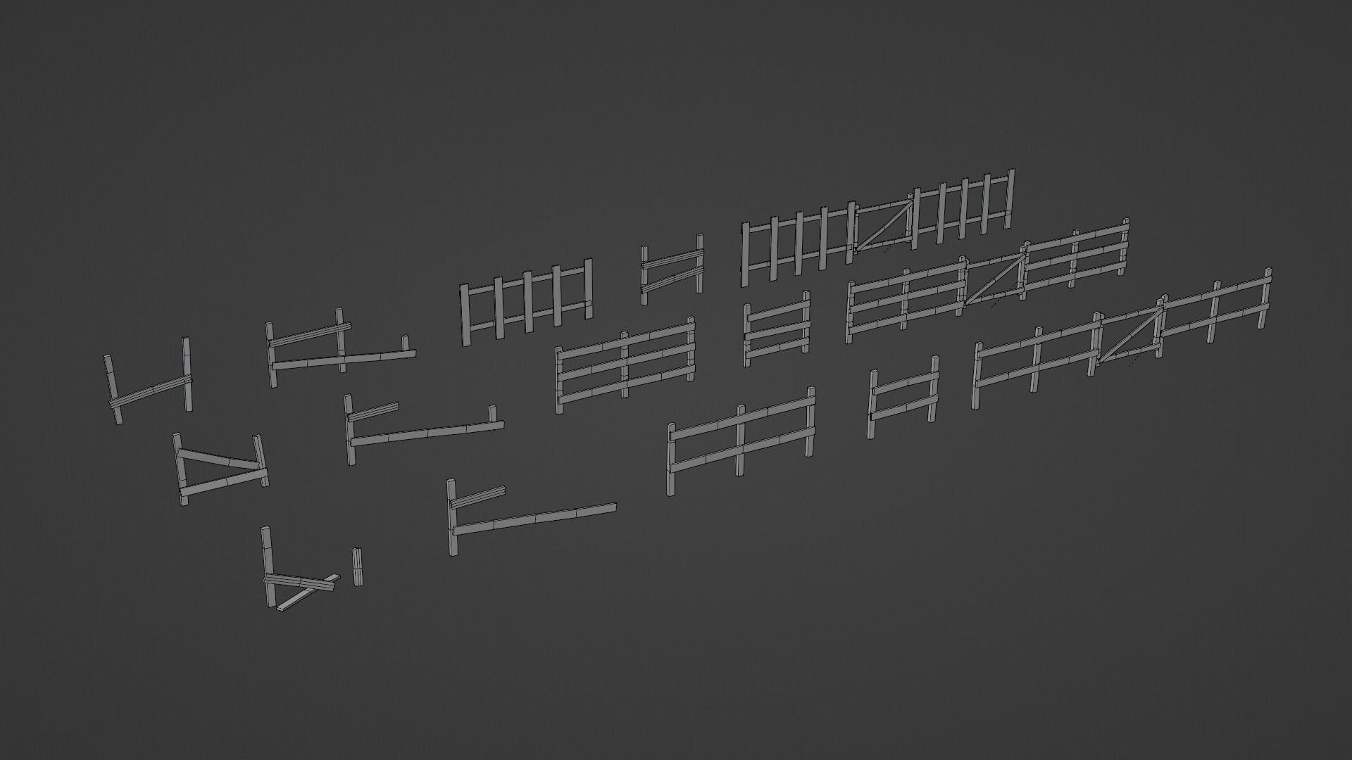 LowPoly Old Wooden Fence PBR Game Ready Asset Low-poly 3D model_7