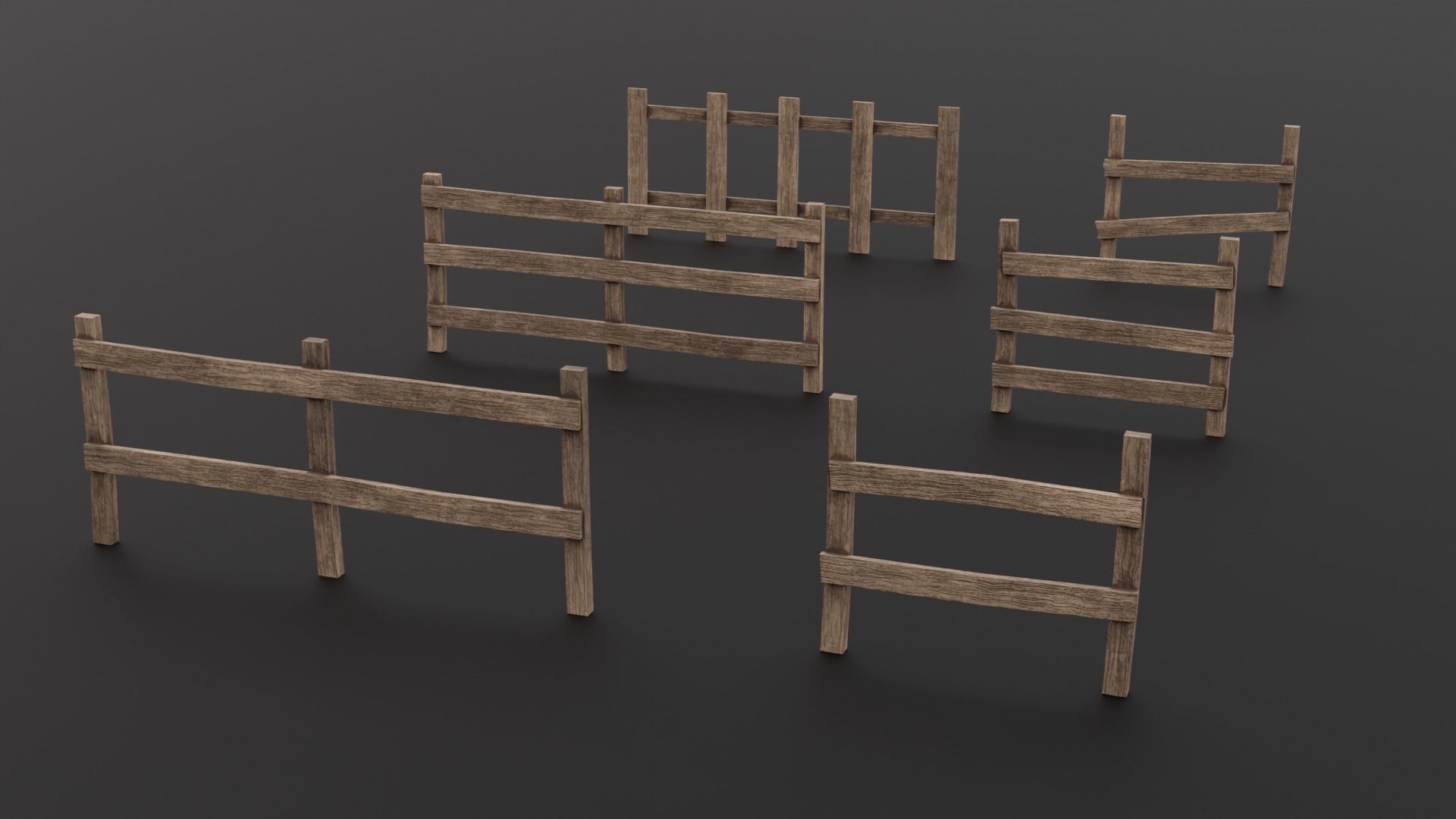 LowPoly Old Wooden Fence PBR Game Ready Asset Low-poly 3D model_1