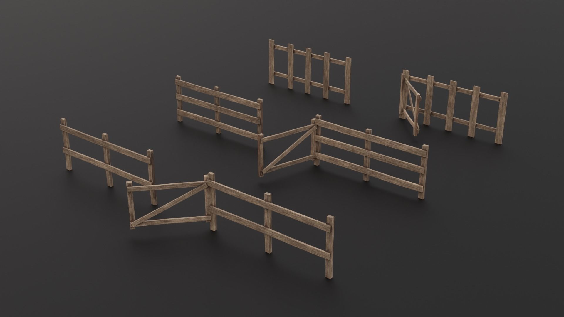 LowPoly Old Wooden Fence PBR Game Ready Asset Low-poly 3D model_4