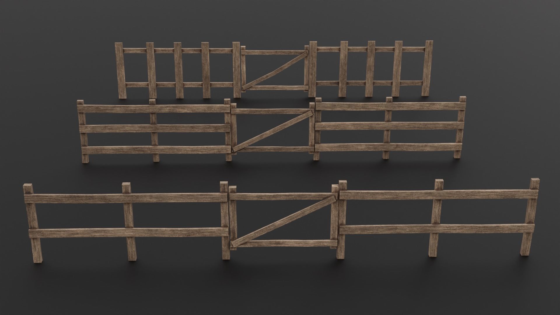 LowPoly Old Wooden Fence PBR Game Ready Asset Low-poly 3D model_2