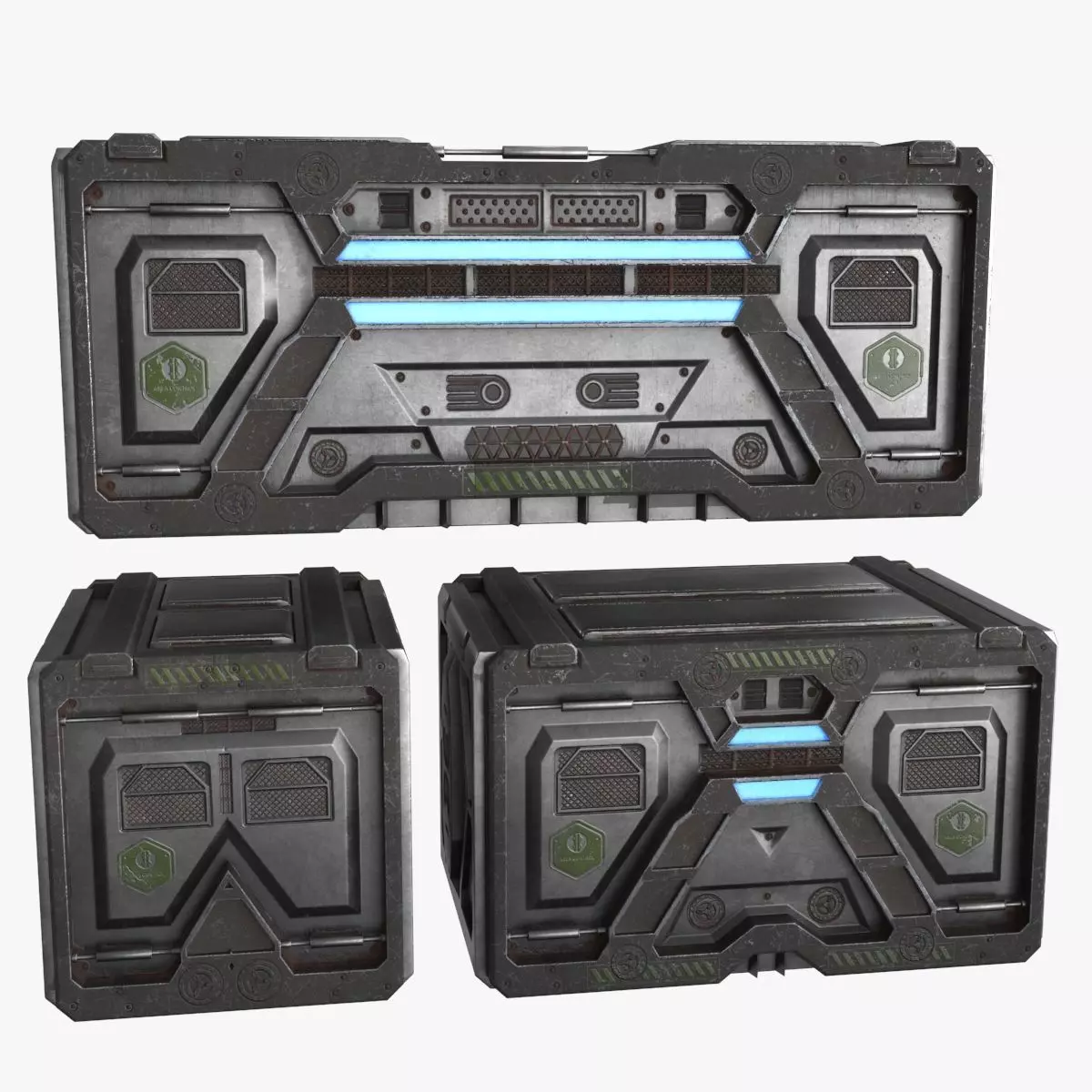 Sci-fi Container set of 3 v6 Low-poly 3D model_0