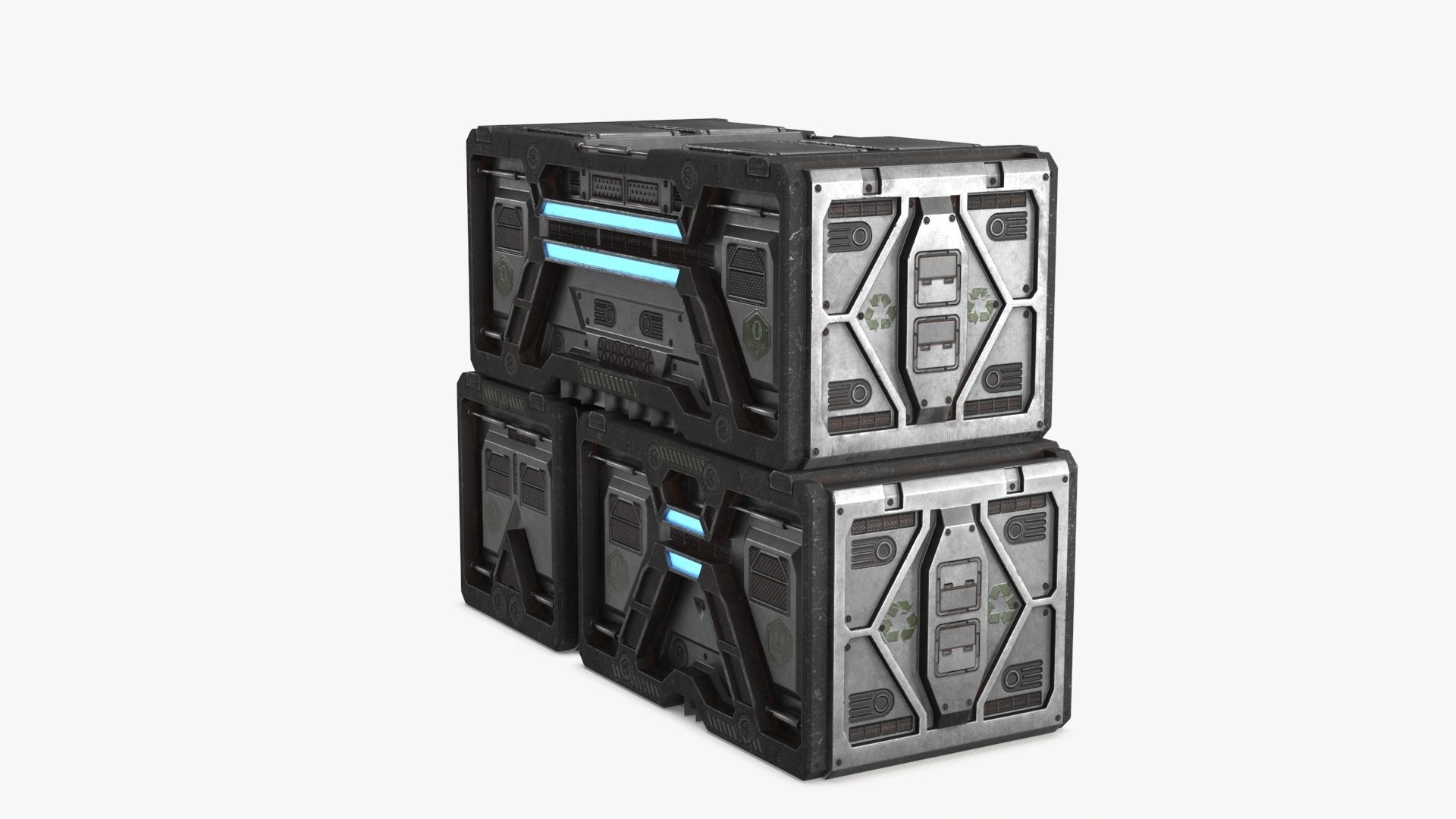 Sci-fi Container set of 3 v6 Low-poly 3D model_21