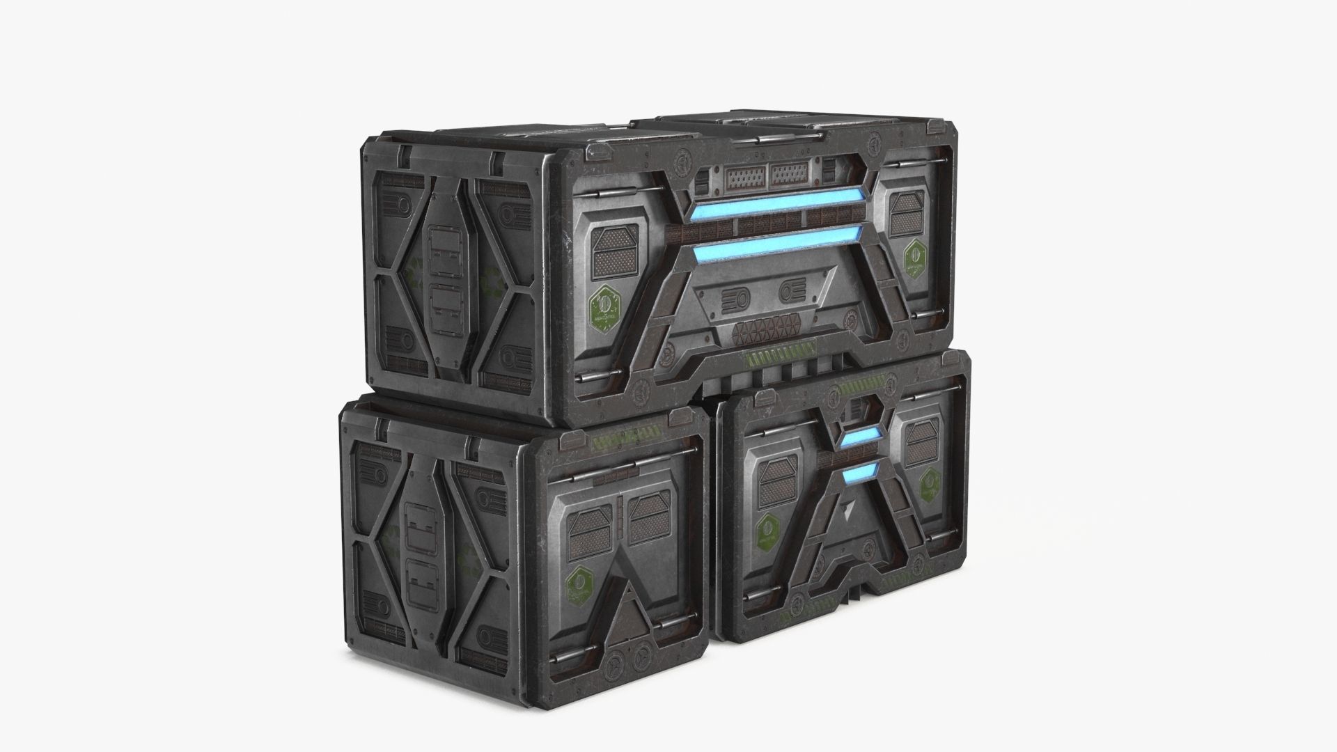 Sci-fi Container set of 3 v6 Low-poly 3D model_16